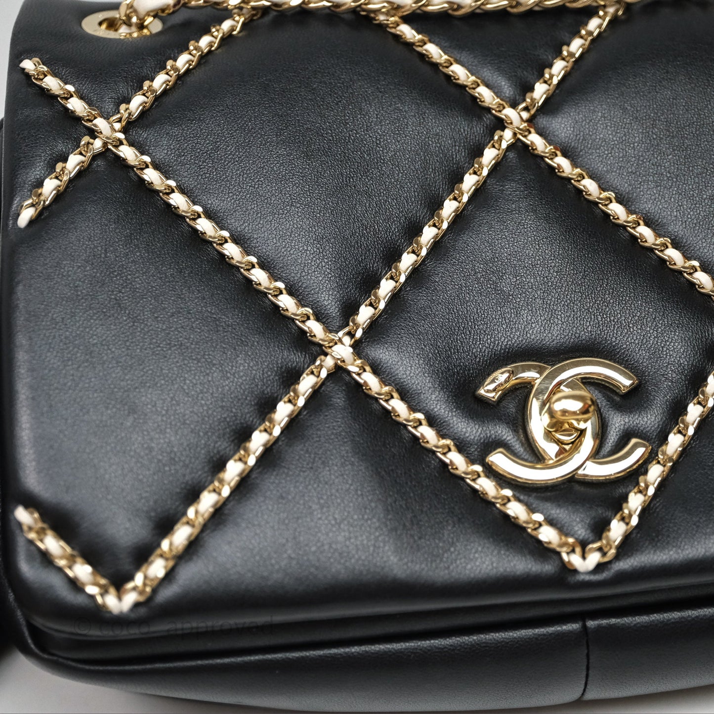 Chanel Small Entwined Chain Flap Black Lambskin Gold Hardware