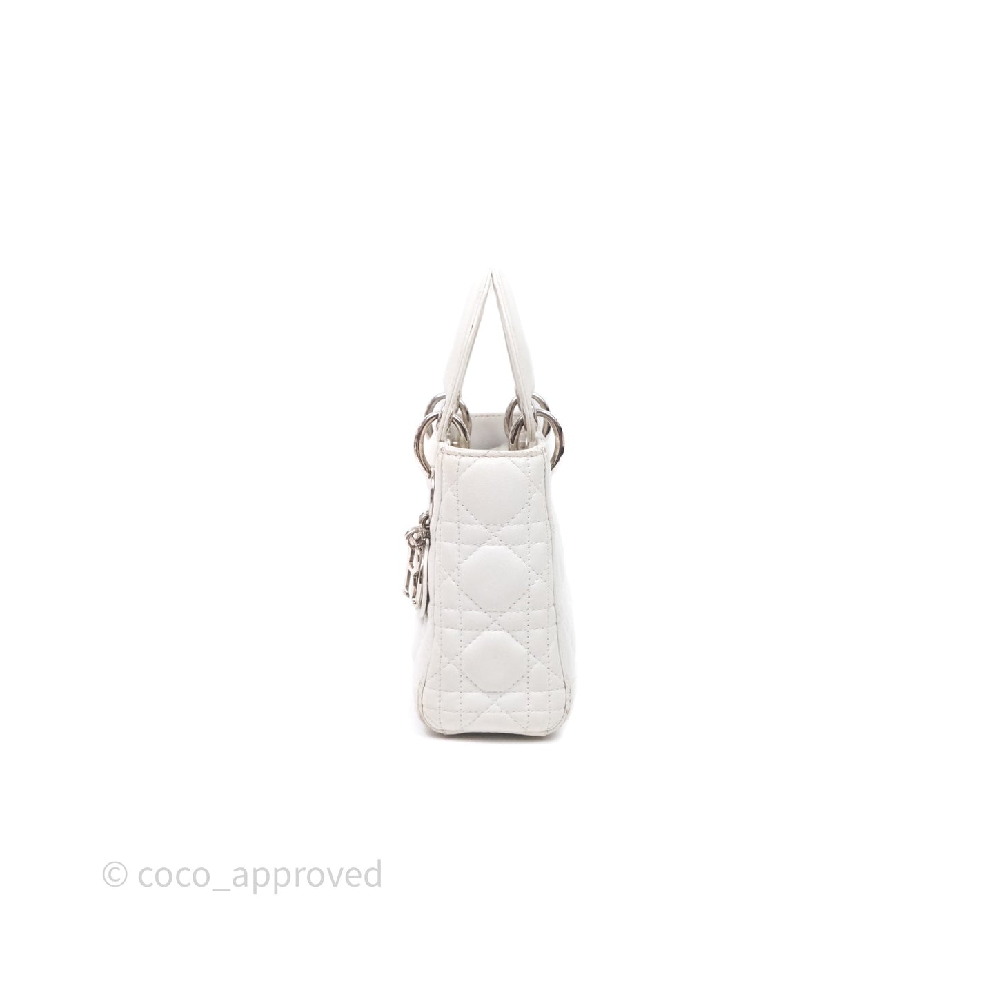 Christian Dior Cannage Mini Lady Dior White Silver Hardware