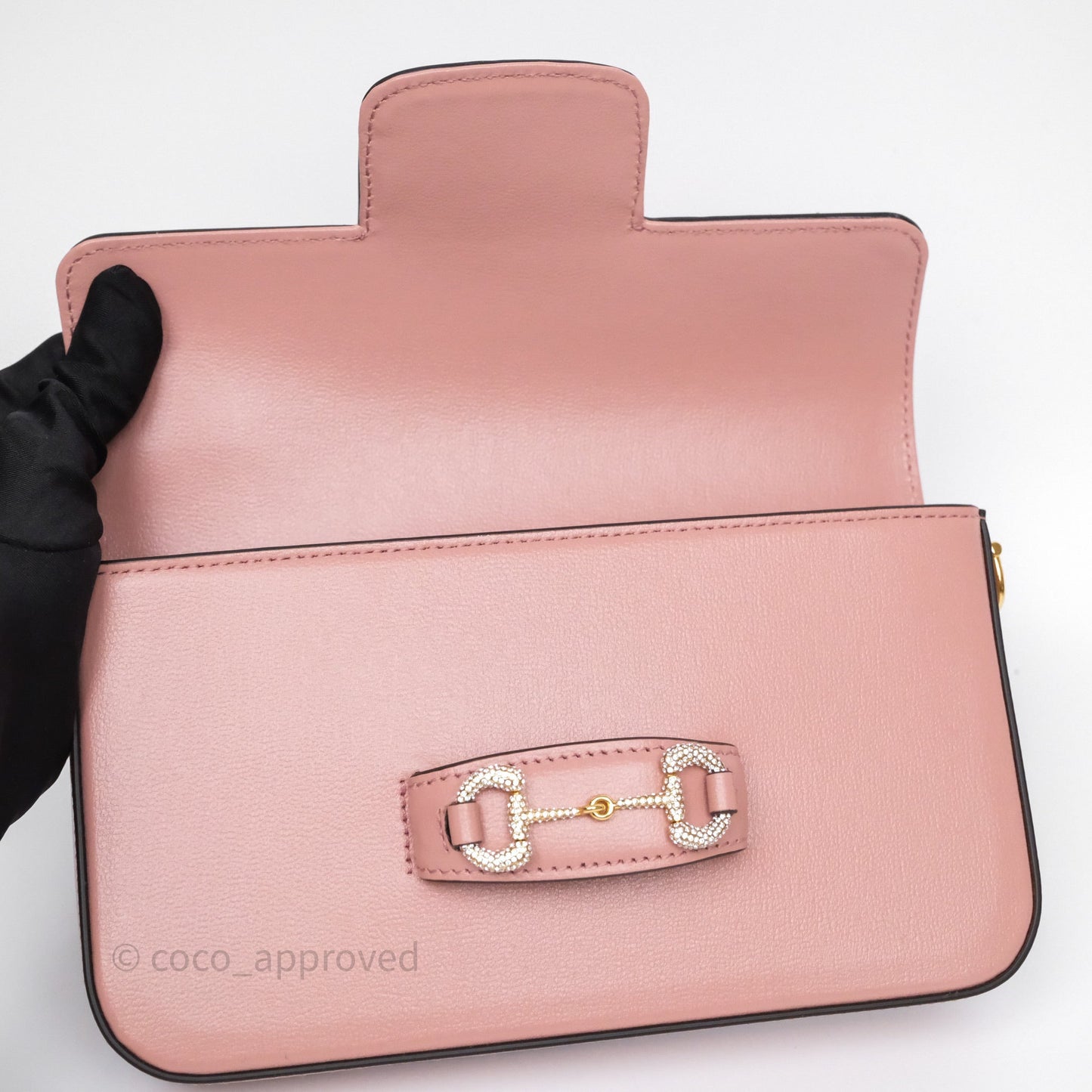 Gucci Horsebit 1955 Crystals Mini Bag Dusty Pink Calfskin