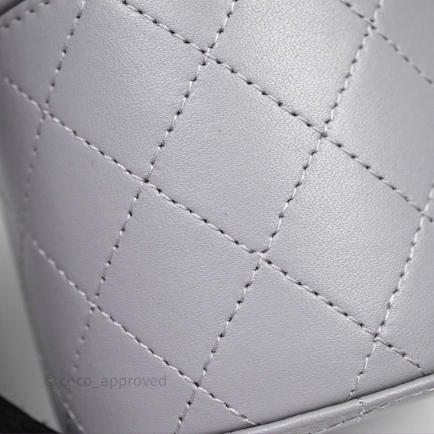 Chanel Quilted Round Vanity Clutch With Chain Grey Lambskin Gold Hardware
