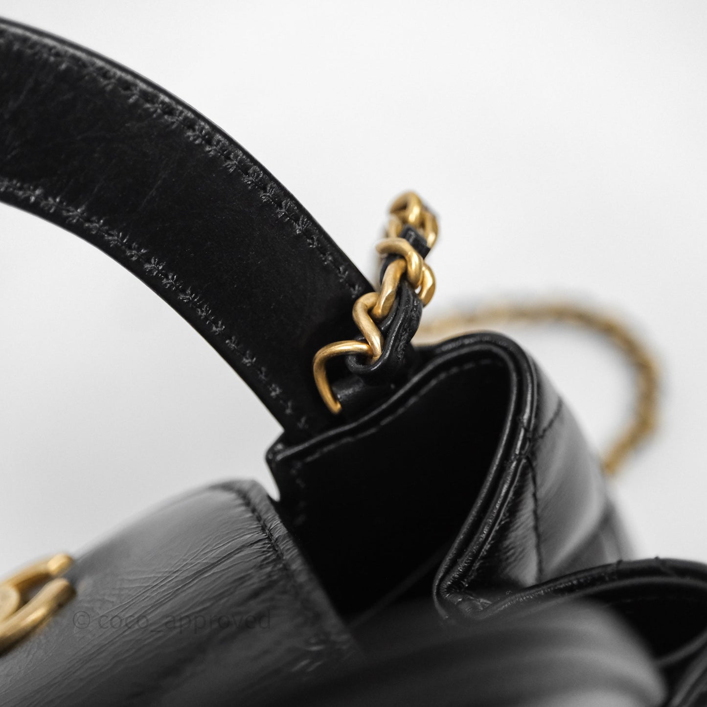 Chanel Kelly Bag Quilted Black Shiny Crumpled Calfskin Aged Gold Hardware