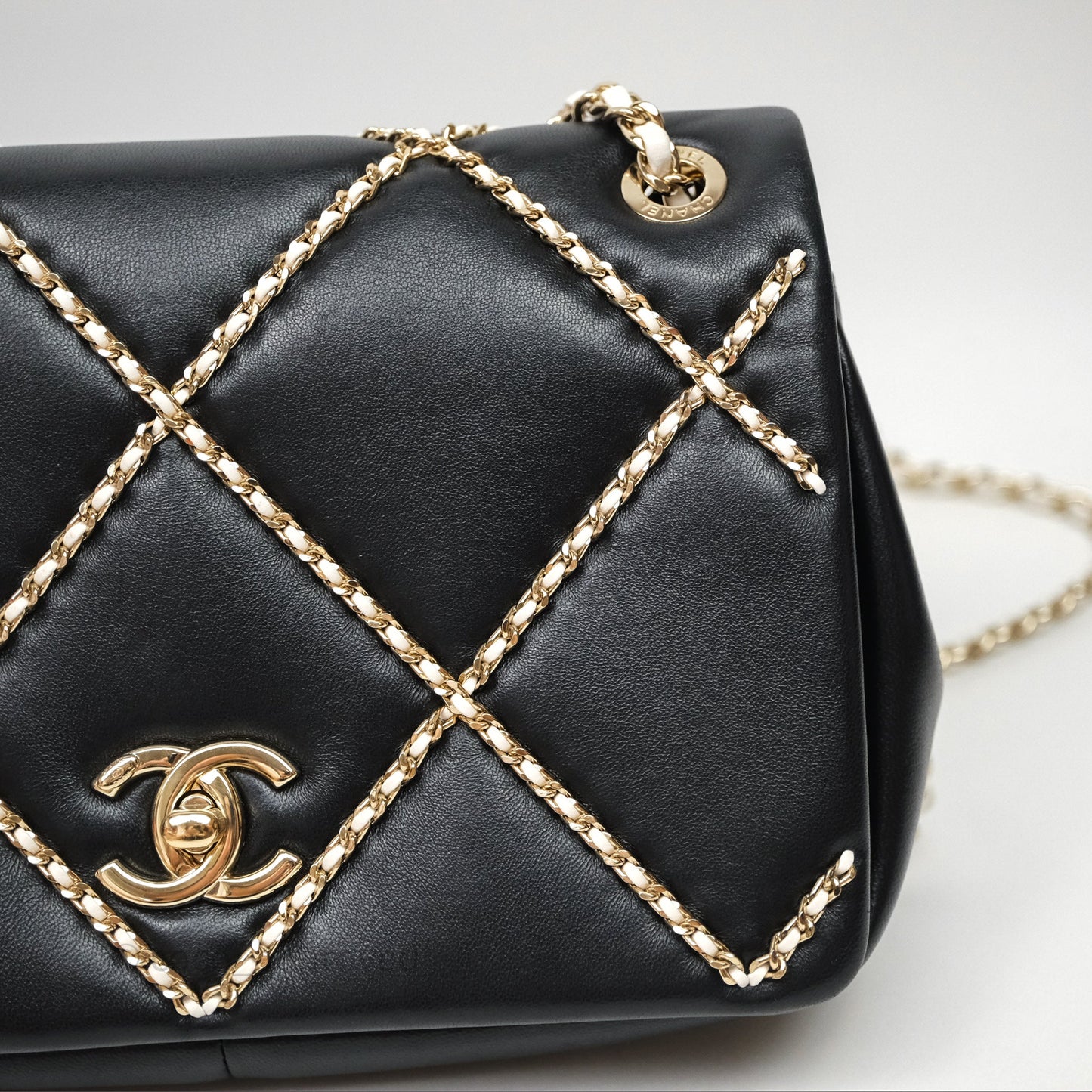 Chanel Small Entwined Chain Flap Black Lambskin Gold Hardware