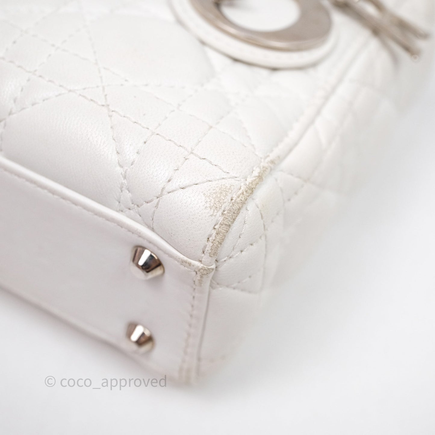 Christian Dior Cannage Mini Lady Dior White Silver Hardware
