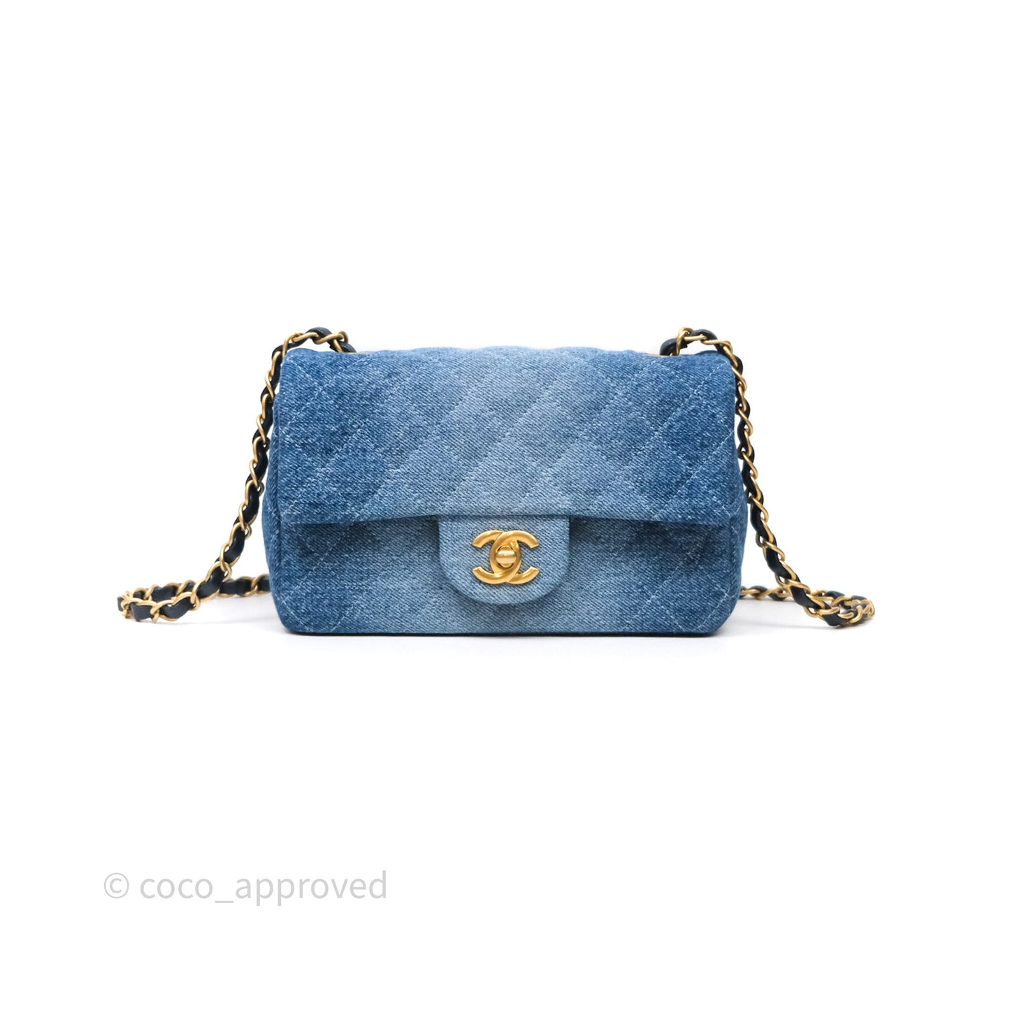 Chanel Quilted Mini Rectangular Flap Denim Aged Gold Hardware