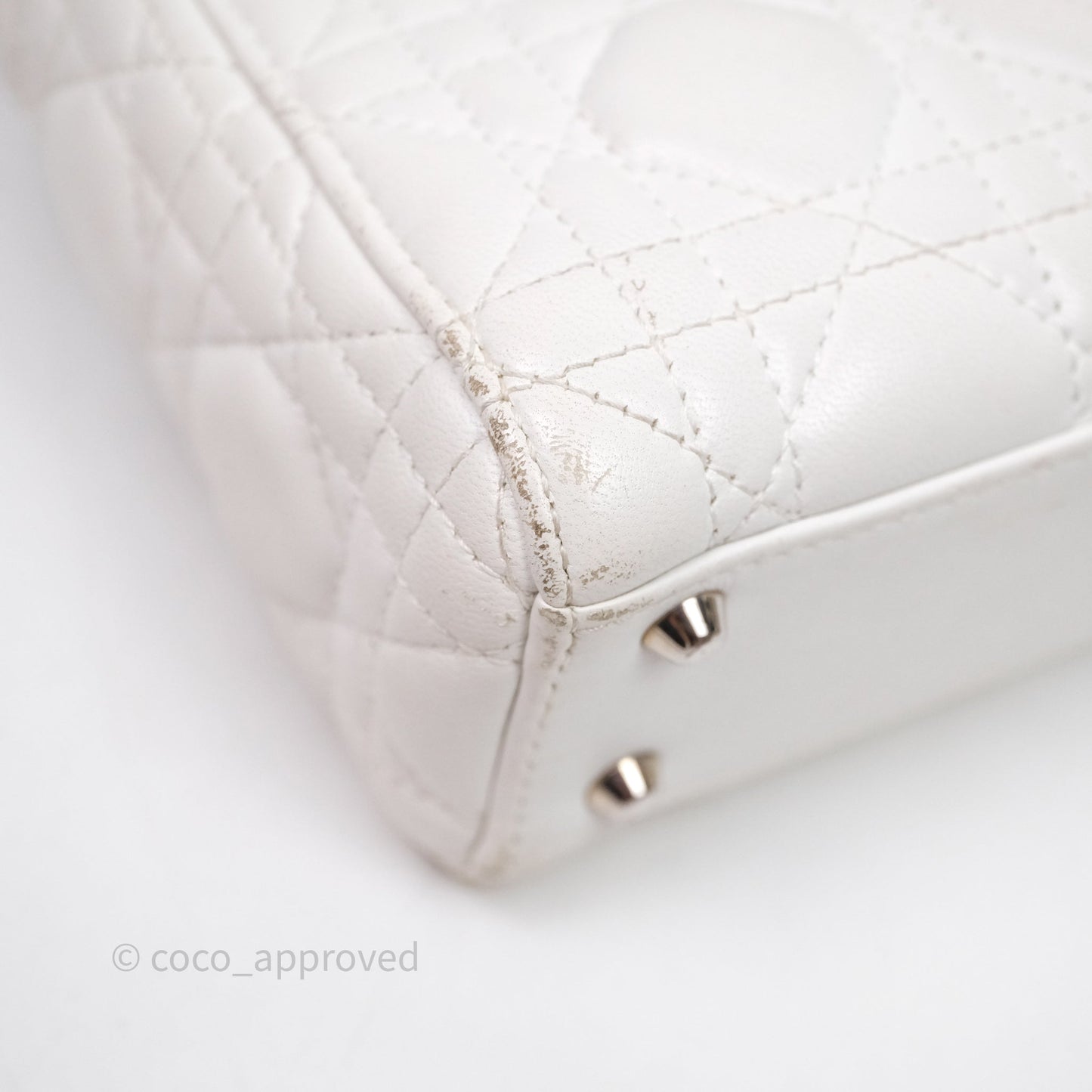 Christian Dior Cannage Mini Lady Dior White Silver Hardware