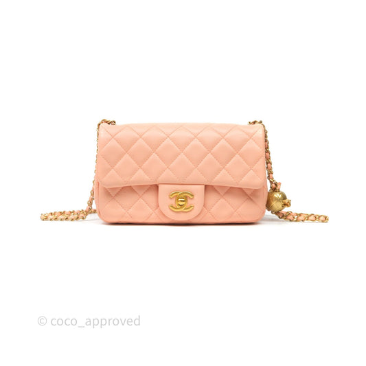Chanel Mini Rectangular Pearl Crush Quilted Peach Lambskin Aged Gold Hardware