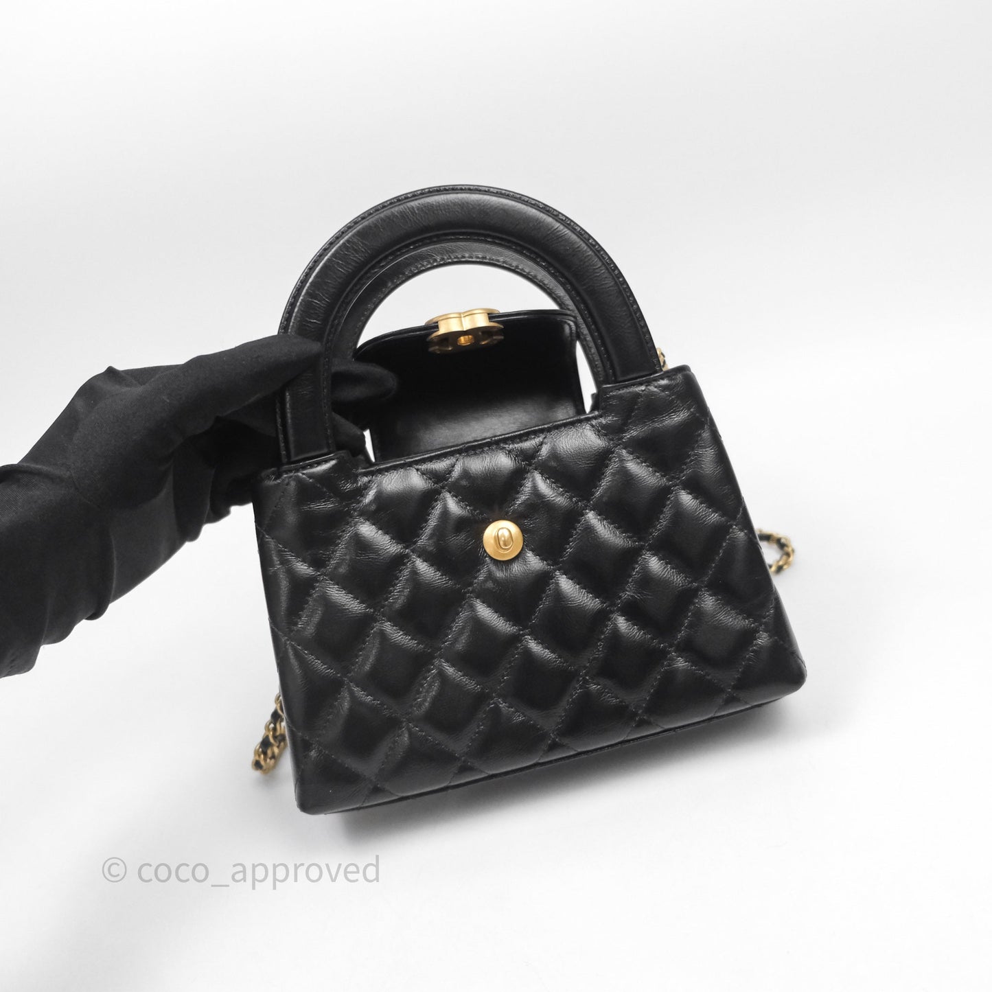 Chanel Kelly Bag Quilted Black Shiny Crumpled Calfskin Aged Gold Hardware