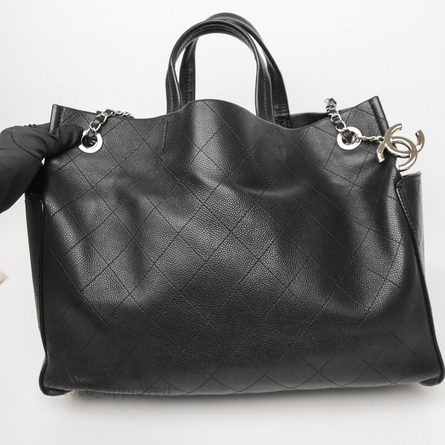 Chanel CC Pocket Tote Bag Black Caviar Silver Hardware