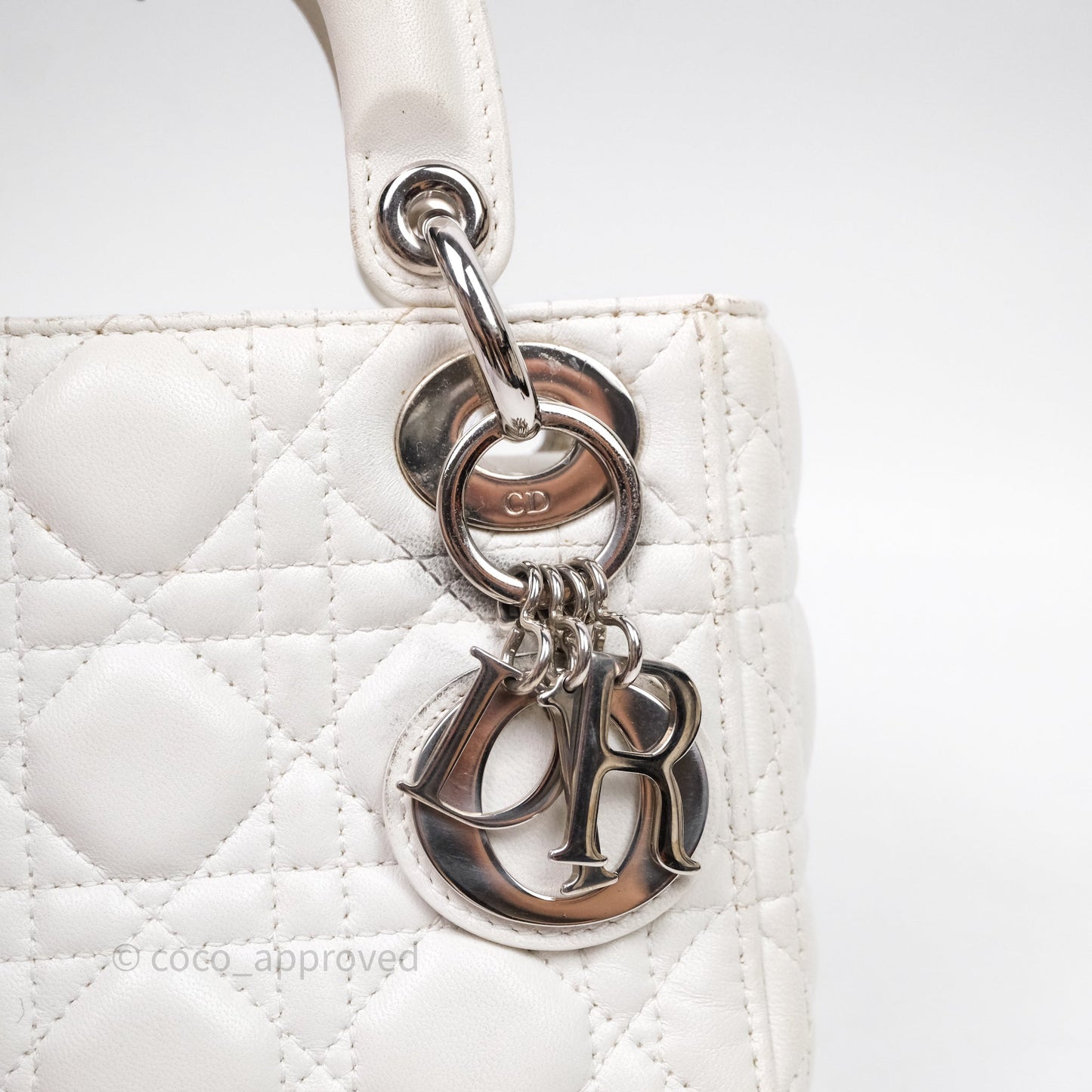 Christian Dior Cannage Mini Lady Dior White Silver Hardware