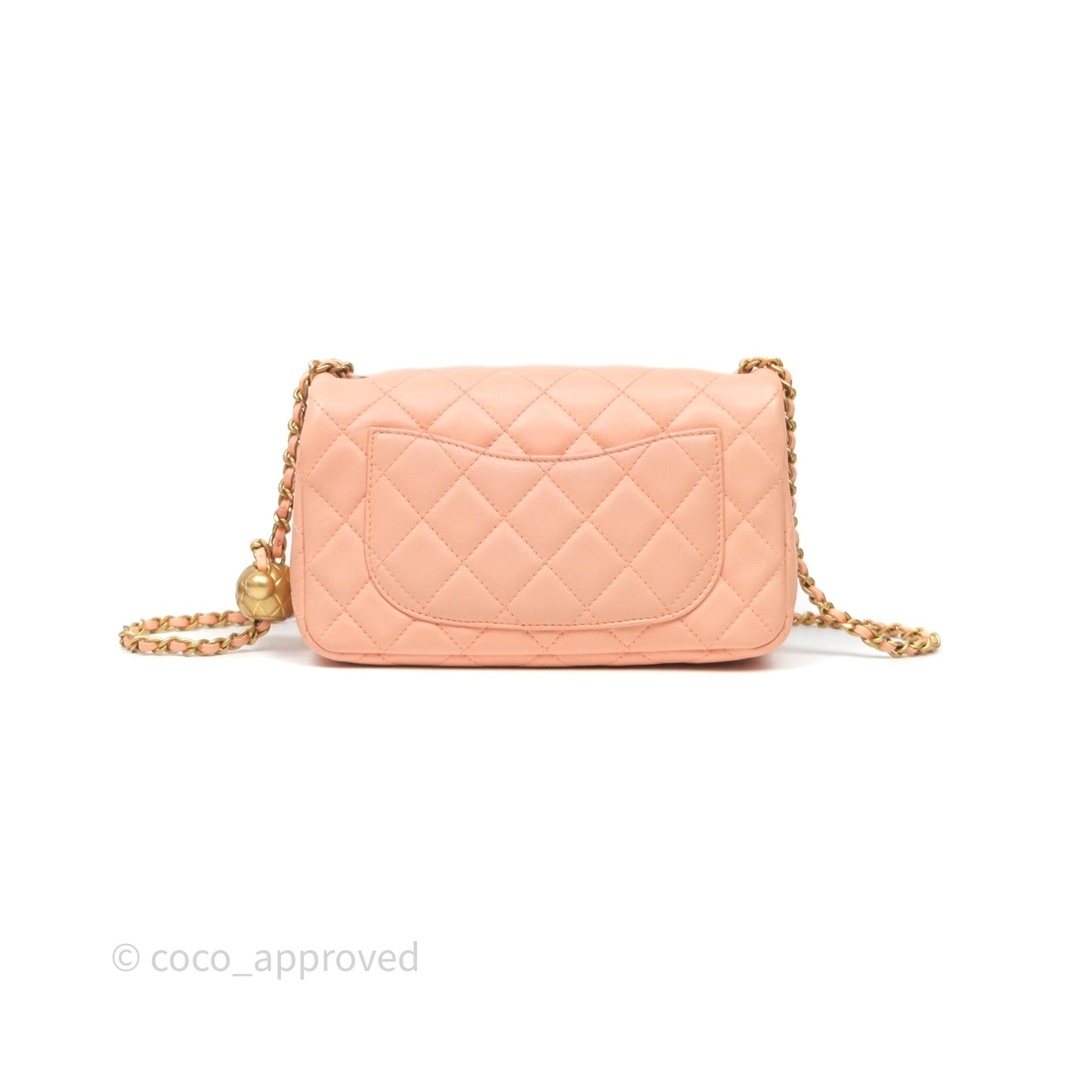 Chanel Mini Rectangular Pearl Crush Quilted Peach Lambskin Aged Gold Hardware
