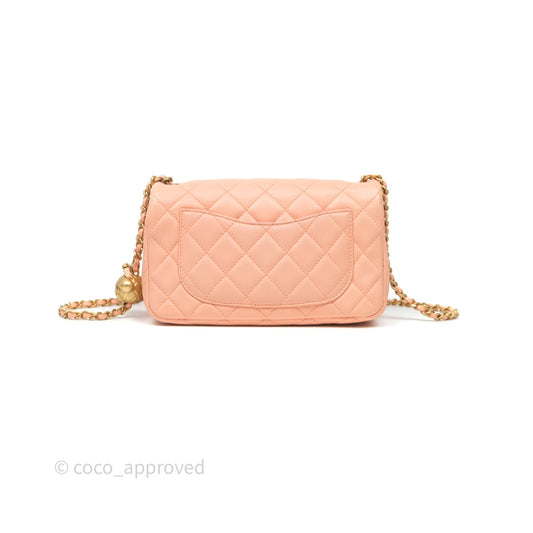 Chanel Mini Rectangular Pearl Crush Quilted Peach Lambskin Aged Gold Hardware