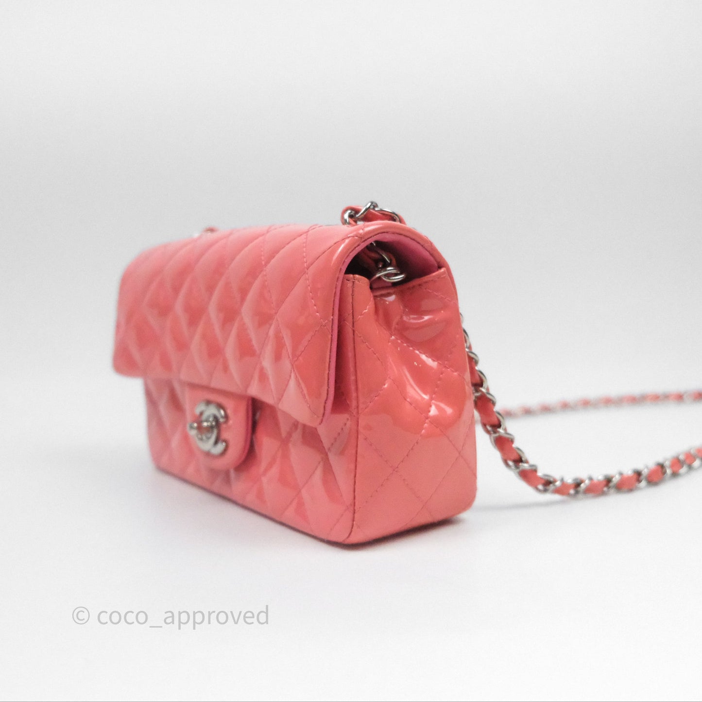 Chanel Quilted Mini Rectangular Pink Patent Silver Hardware