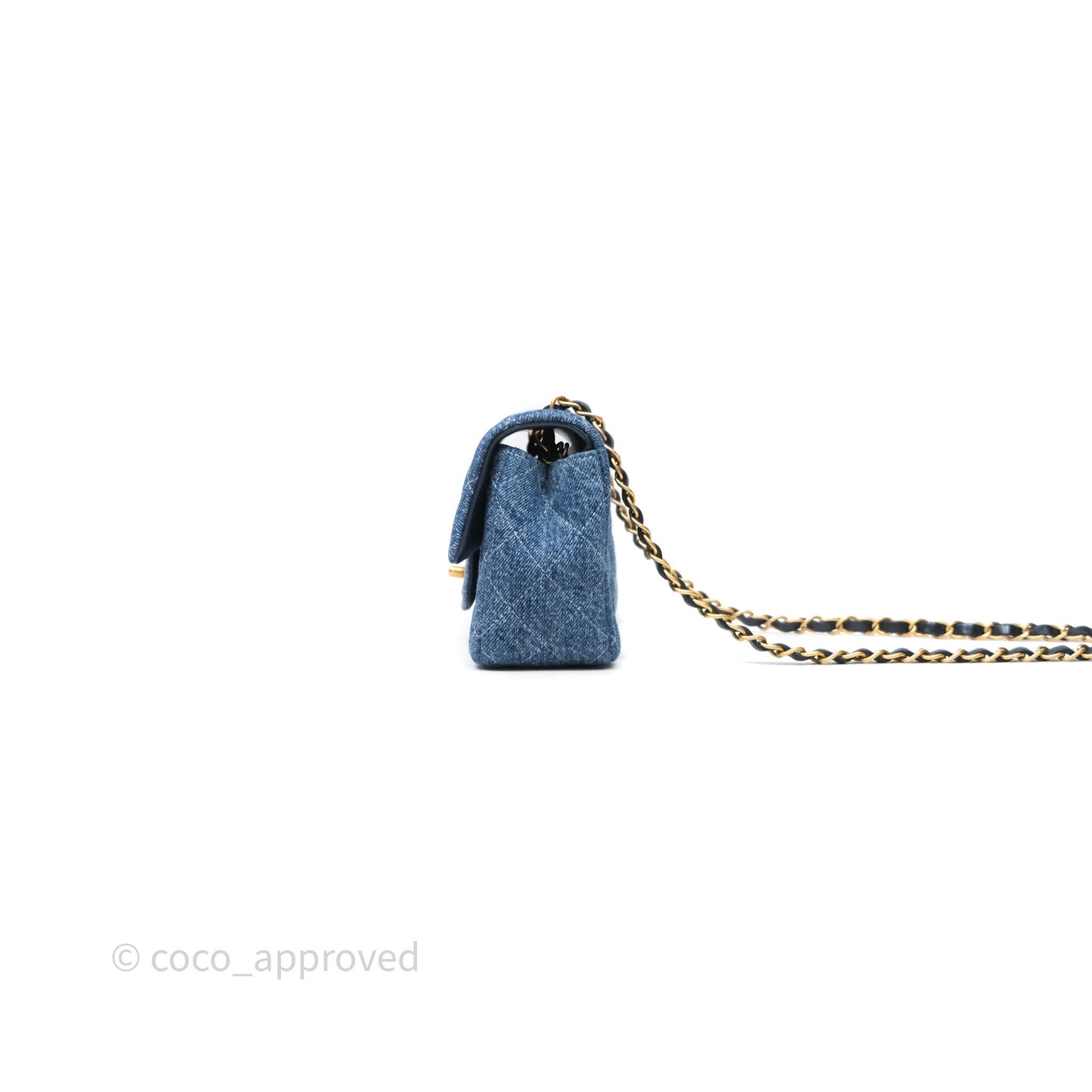 Chanel Quilted Mini Rectangular Flap Denim Aged Gold Hardware