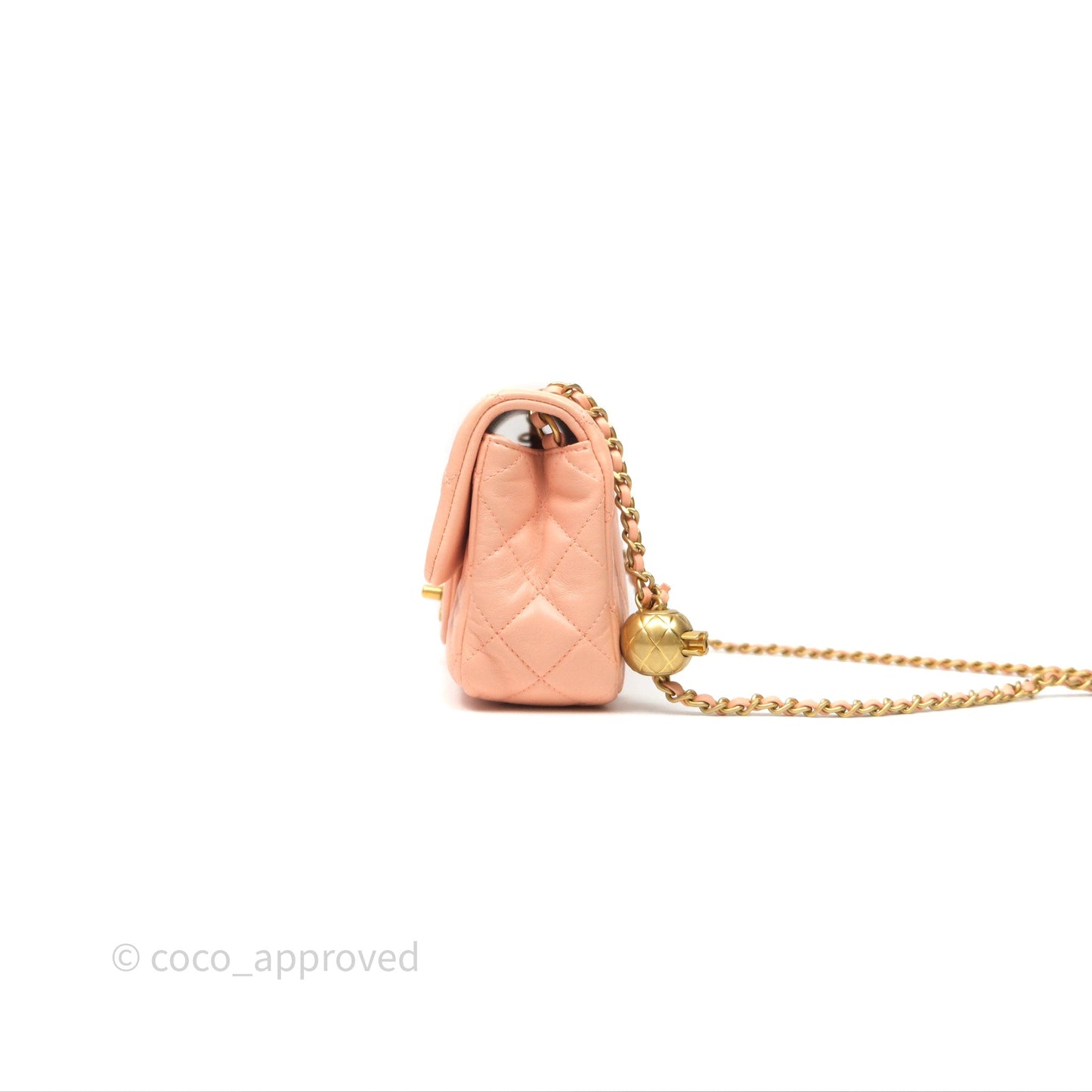 Chanel Mini Rectangular Pearl Crush Quilted Peach Lambskin Aged Gold Hardware