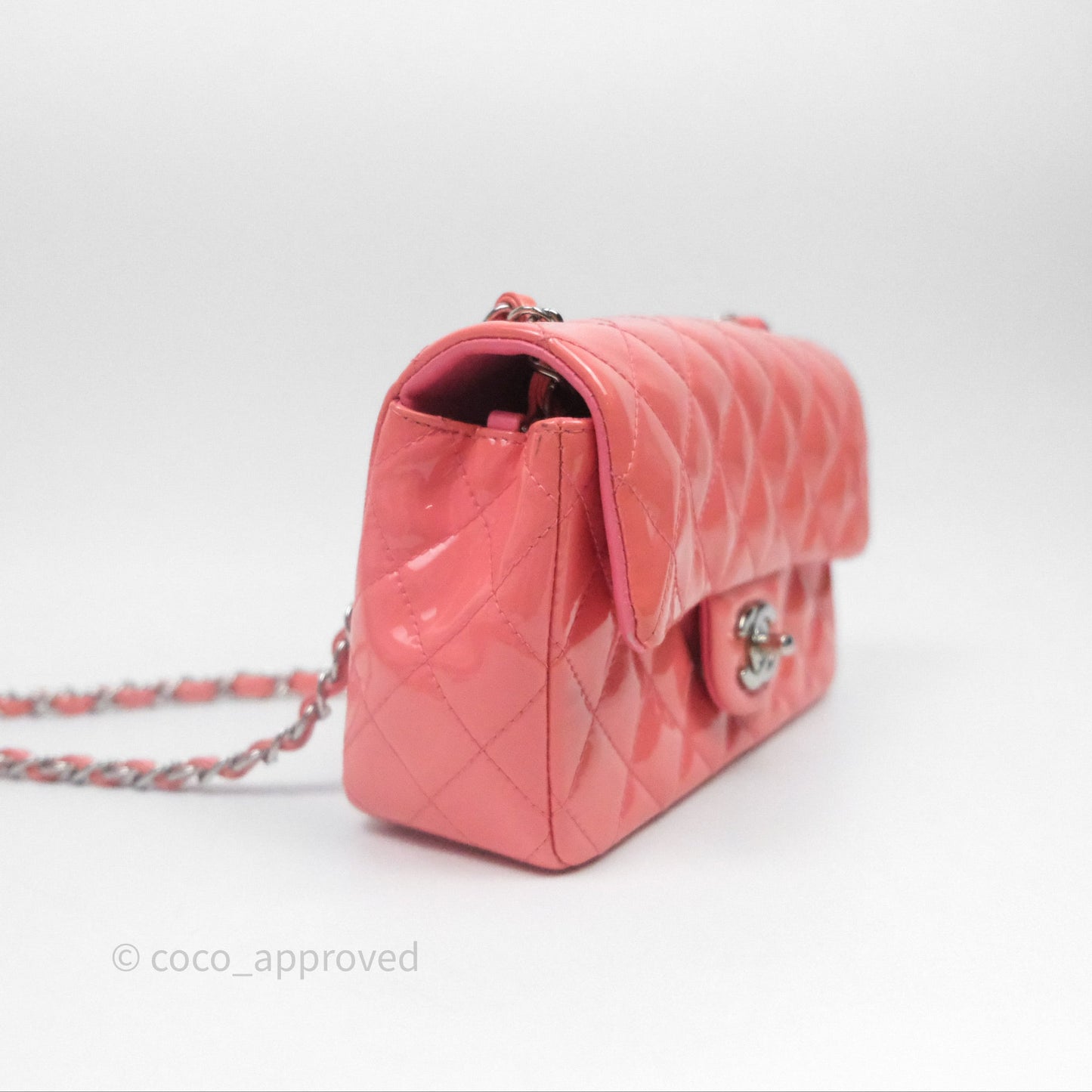 Chanel Quilted Mini Rectangular Pink Patent Silver Hardware