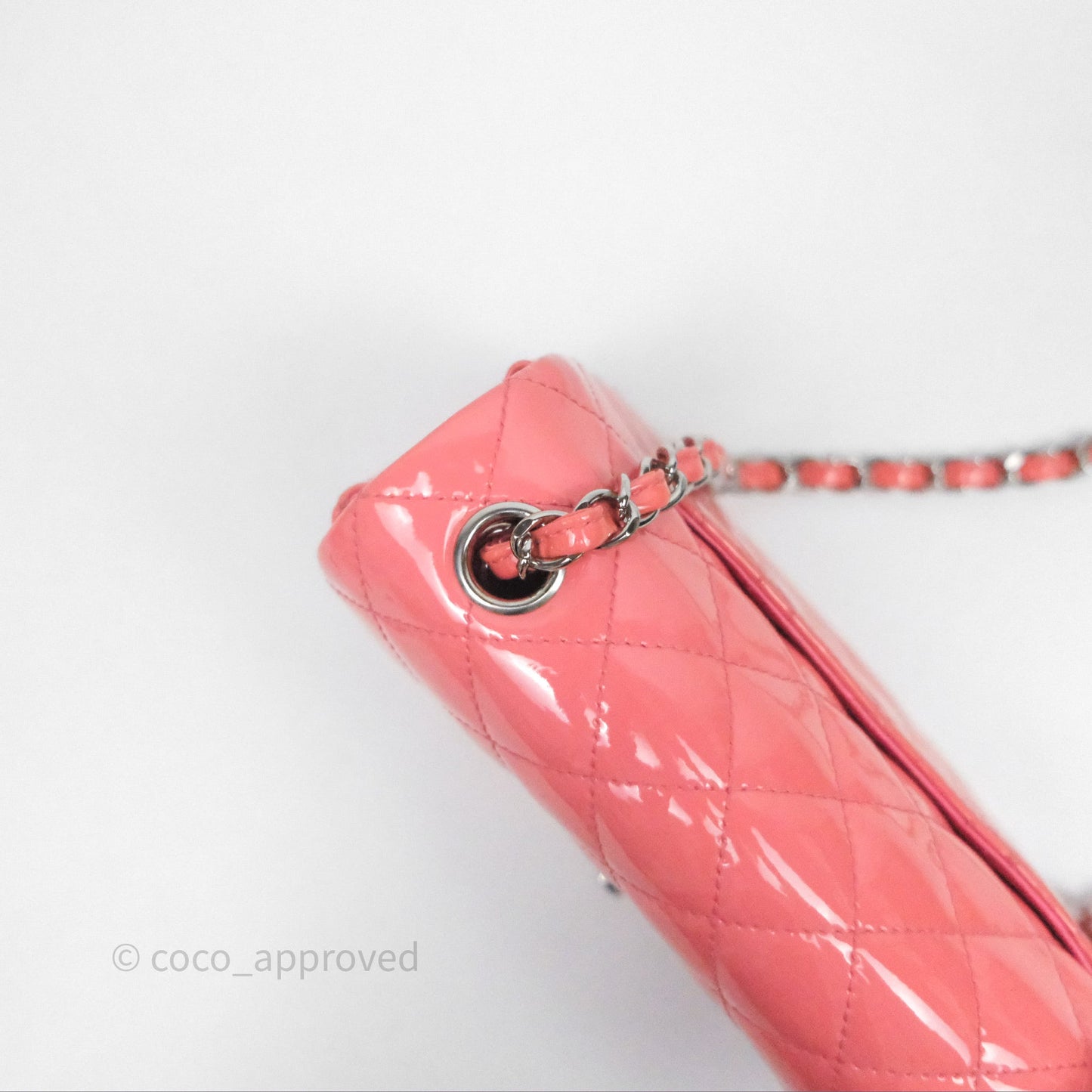 Chanel Quilted Mini Rectangular Pink Patent Silver Hardware