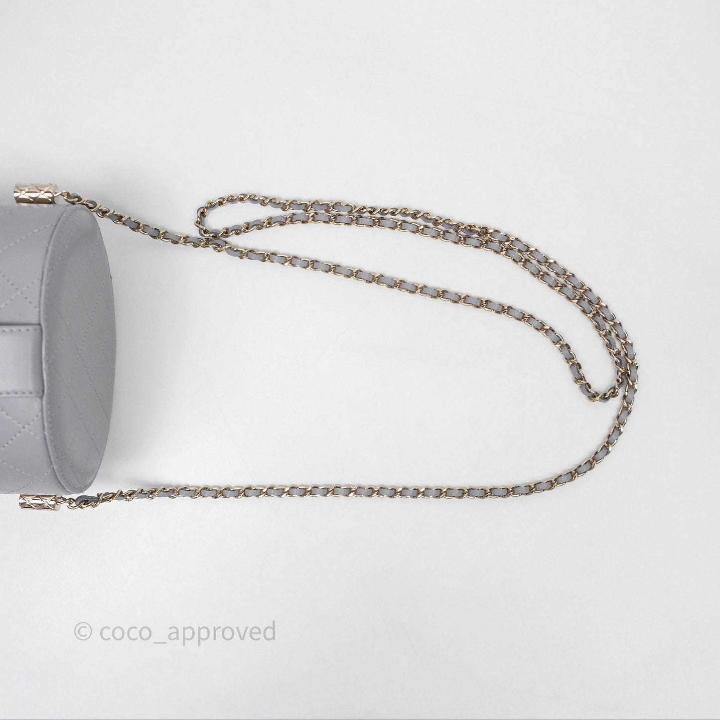 Chanel Quilted Round Vanity Clutch With Chain Grey Lambskin Gold Hardware