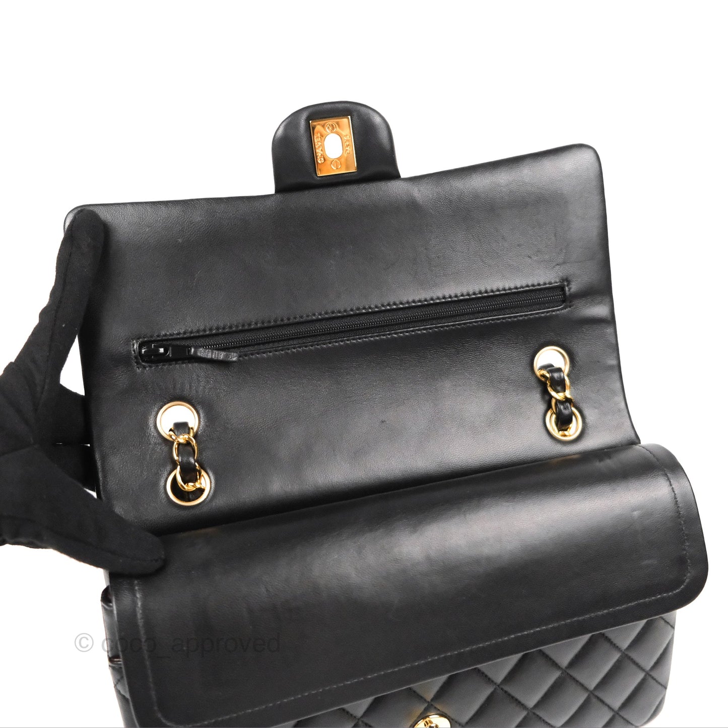 Chanel Classic M/L Medium Flap Quilted Black Lambskin Gold Hardware