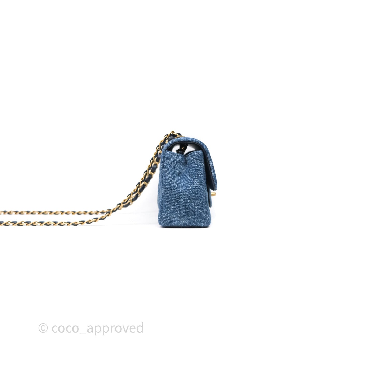 Chanel Quilted Mini Rectangular Flap Denim Aged Gold Hardware