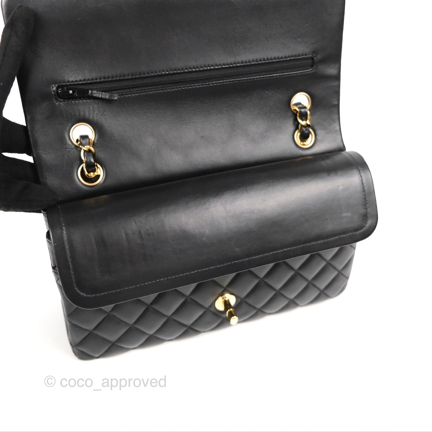 Chanel Classic M/L Medium Flap Quilted Black Lambskin Gold Hardware
