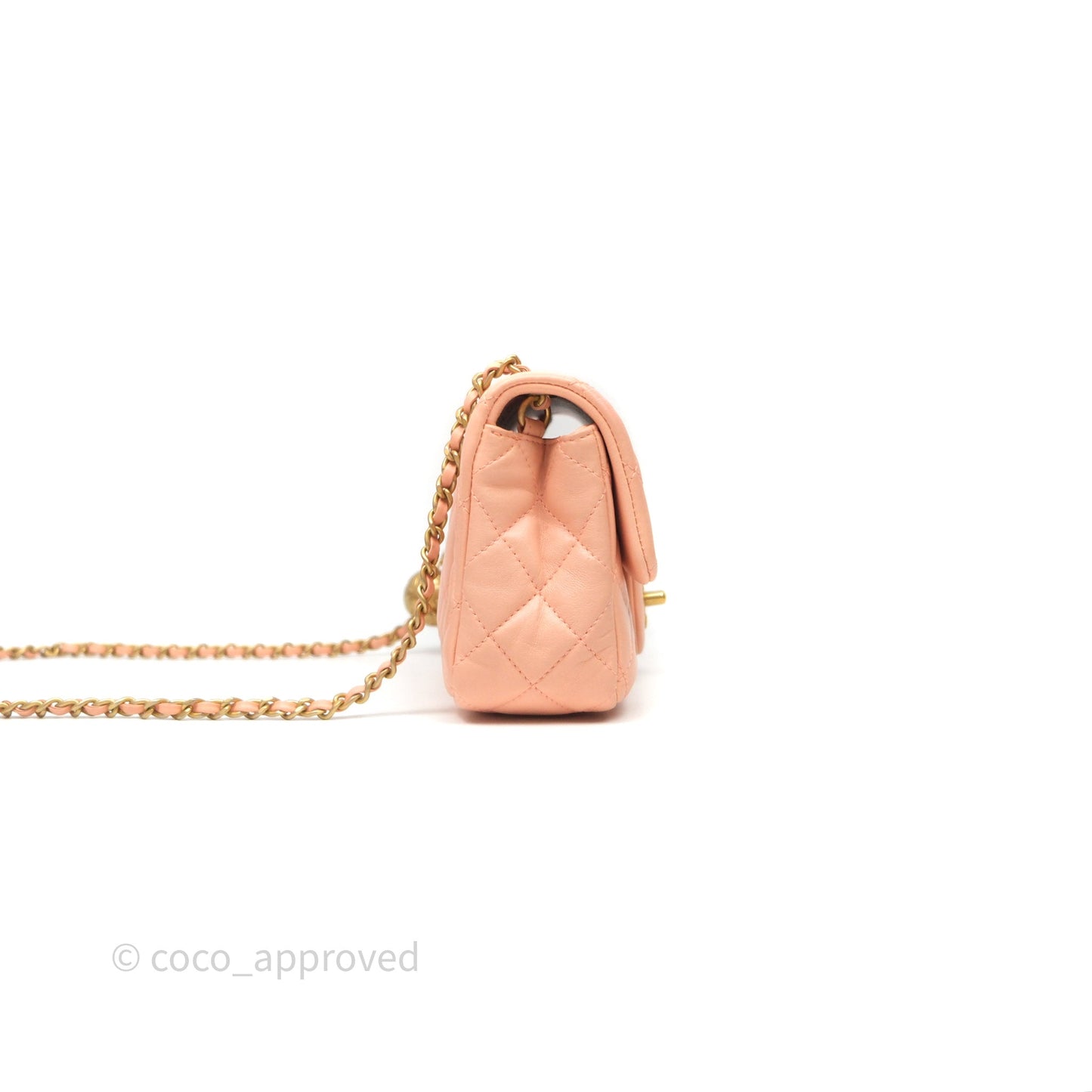 Chanel Mini Rectangular Pearl Crush Quilted Peach Lambskin Aged Gold Hardware