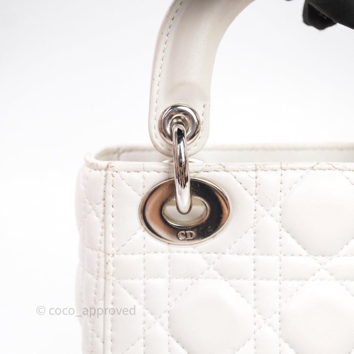 Christian Dior Cannage Mini Lady Dior White Silver Hardware