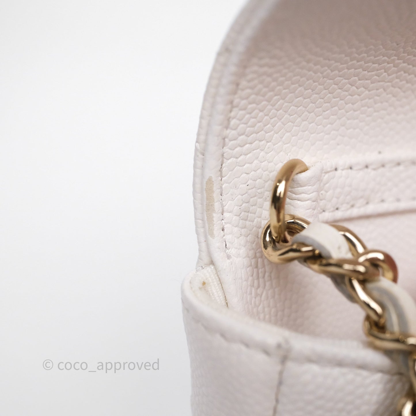 Chanel Mini Card Holder Charms Chain Belt Bag White Caviar Gold Hardware