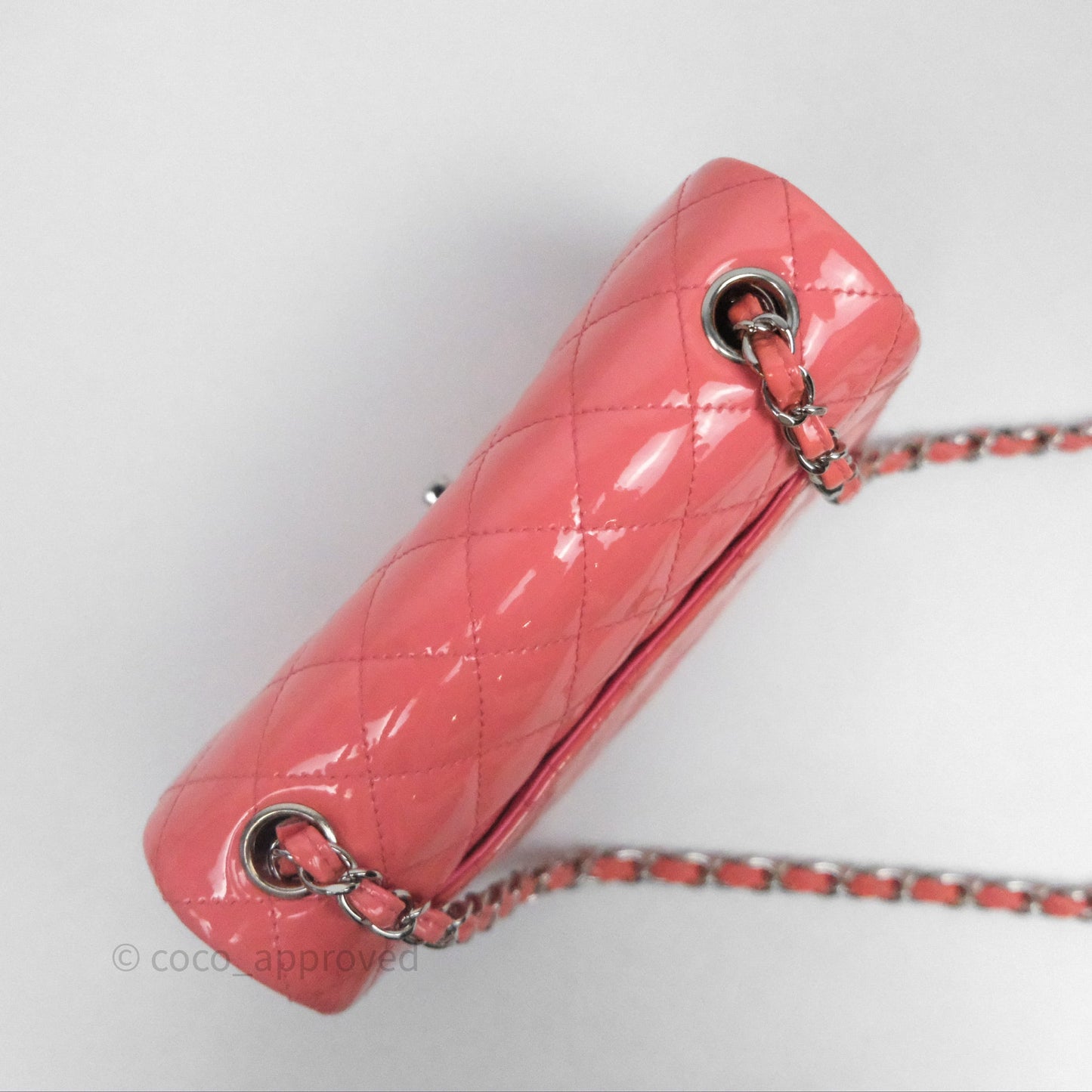 Chanel Quilted Mini Rectangular Pink Patent Silver Hardware