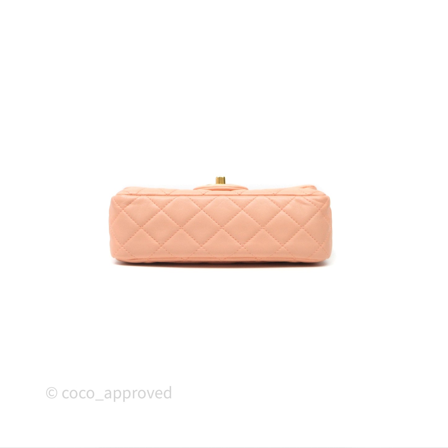 Chanel Mini Rectangular Pearl Crush Quilted Peach Lambskin Aged Gold Hardware