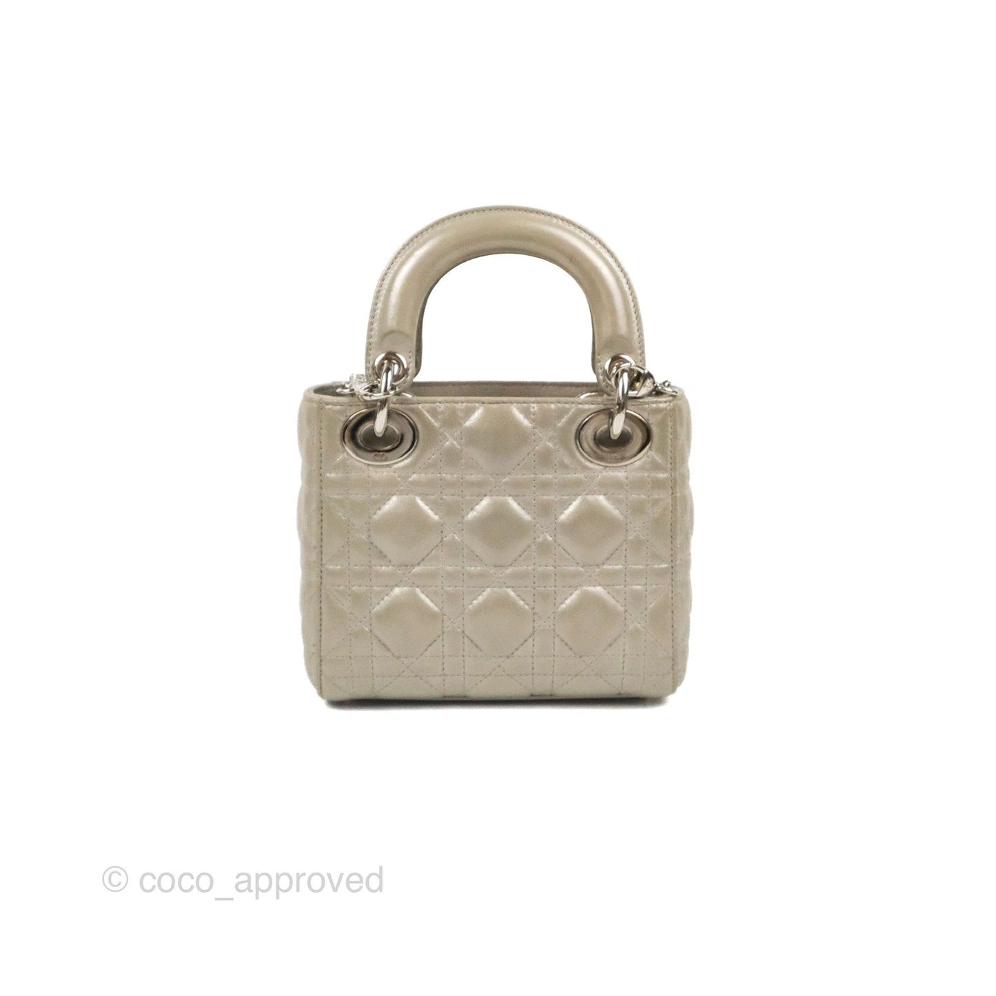 Christian Dior Mini Lady Dior Bag Cannage Lambskin Iridescent Grey Gold Hardware