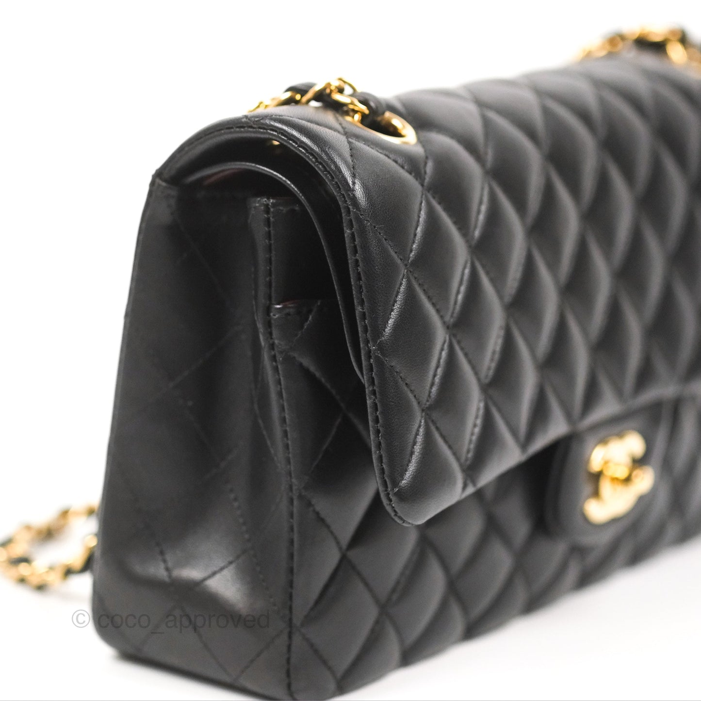 Chanel Classic M/L Medium Flap Quilted Black Lambskin Gold Hardware