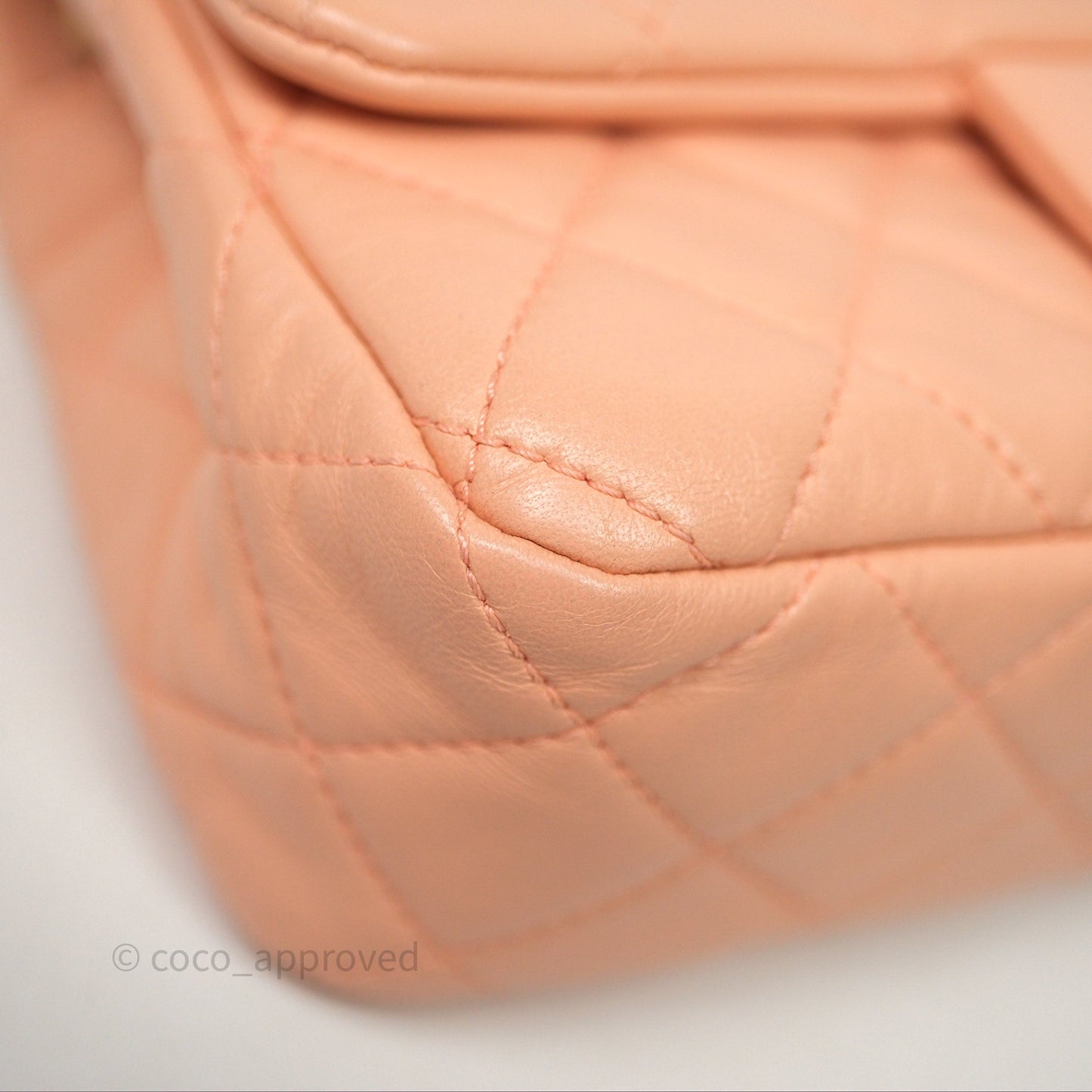 Chanel Mini Rectangular Pearl Crush Quilted Peach Lambskin Aged Gold Hardware