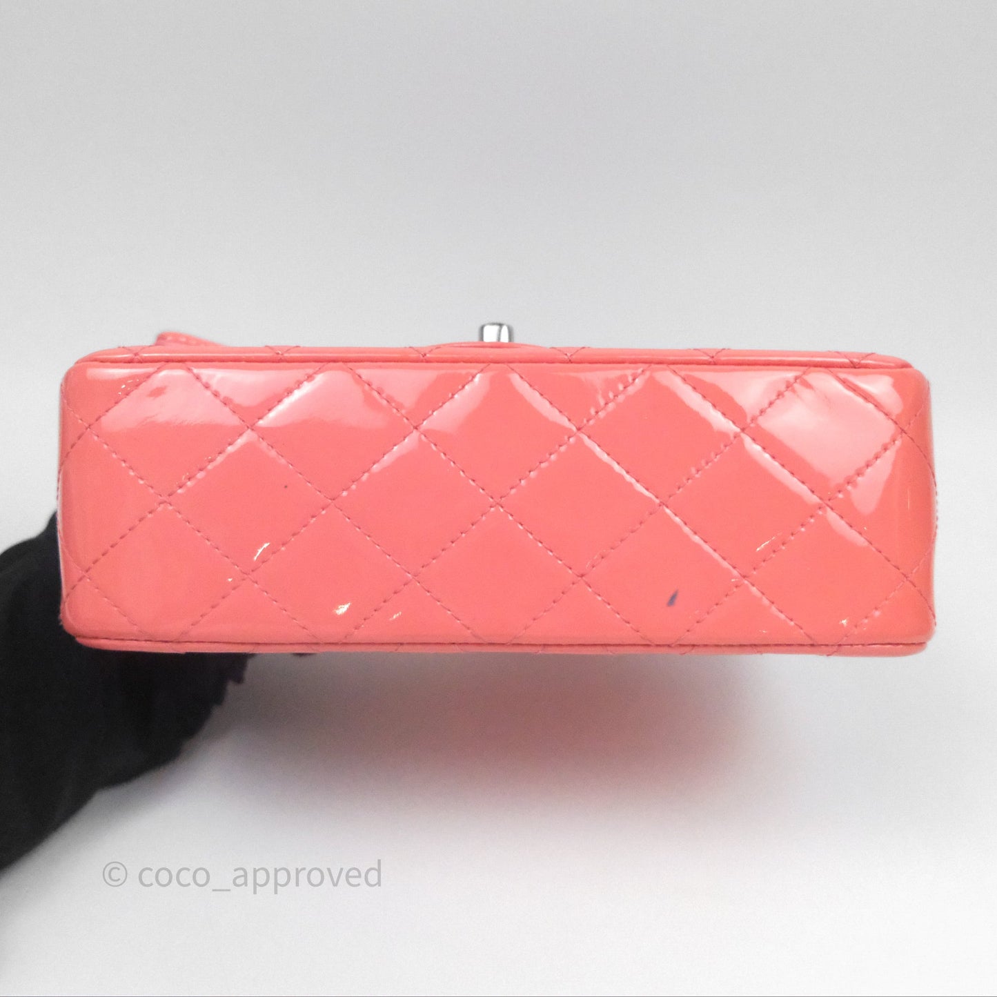 Chanel Quilted Mini Rectangular Pink Patent Silver Hardware