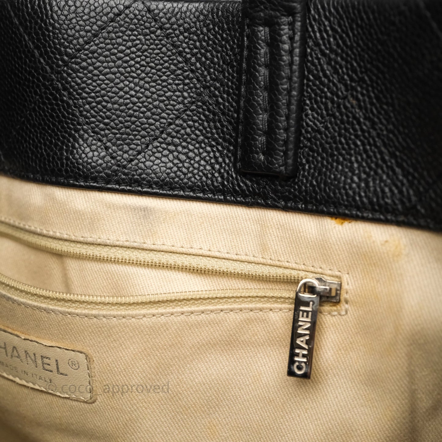 Chanel CC Pocket Tote Bag Black Caviar Silver Hardware