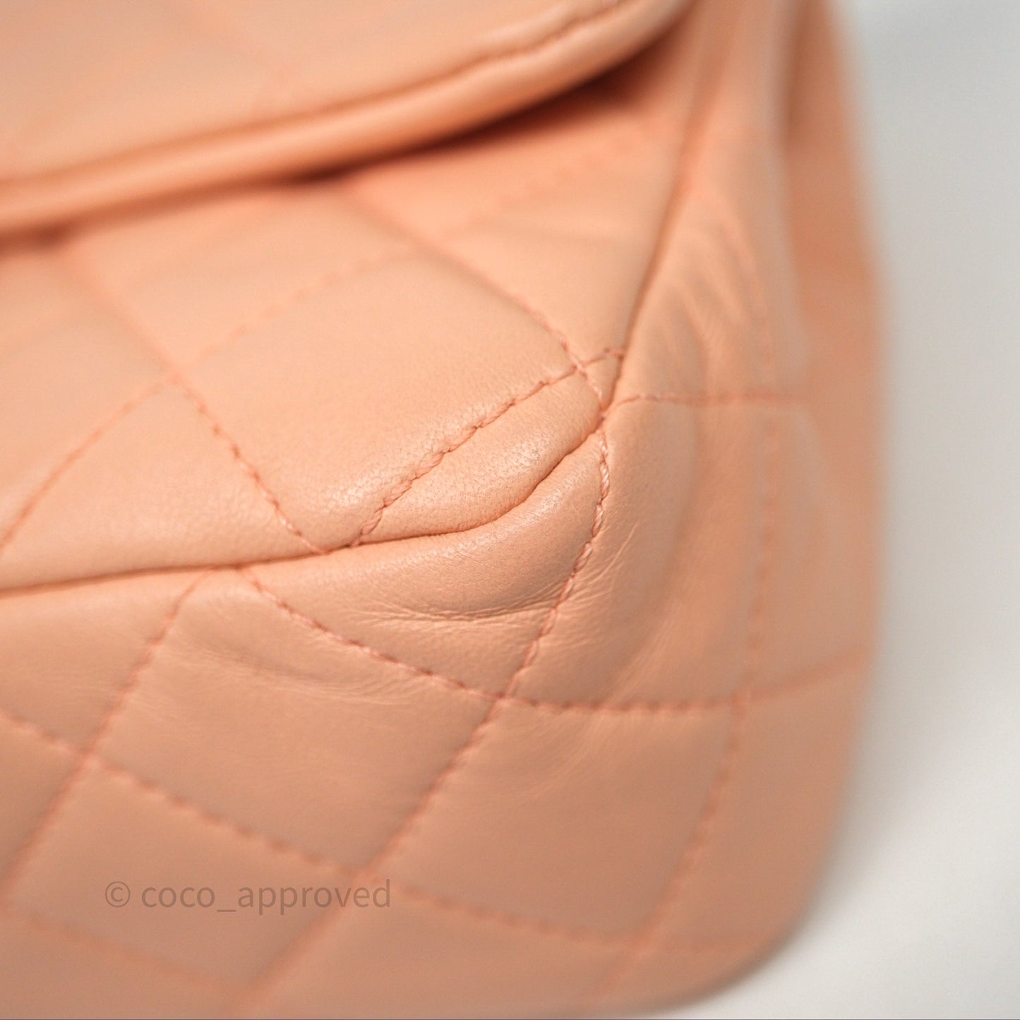 Chanel Mini Rectangular Pearl Crush Quilted Peach Lambskin Aged Gold Hardware