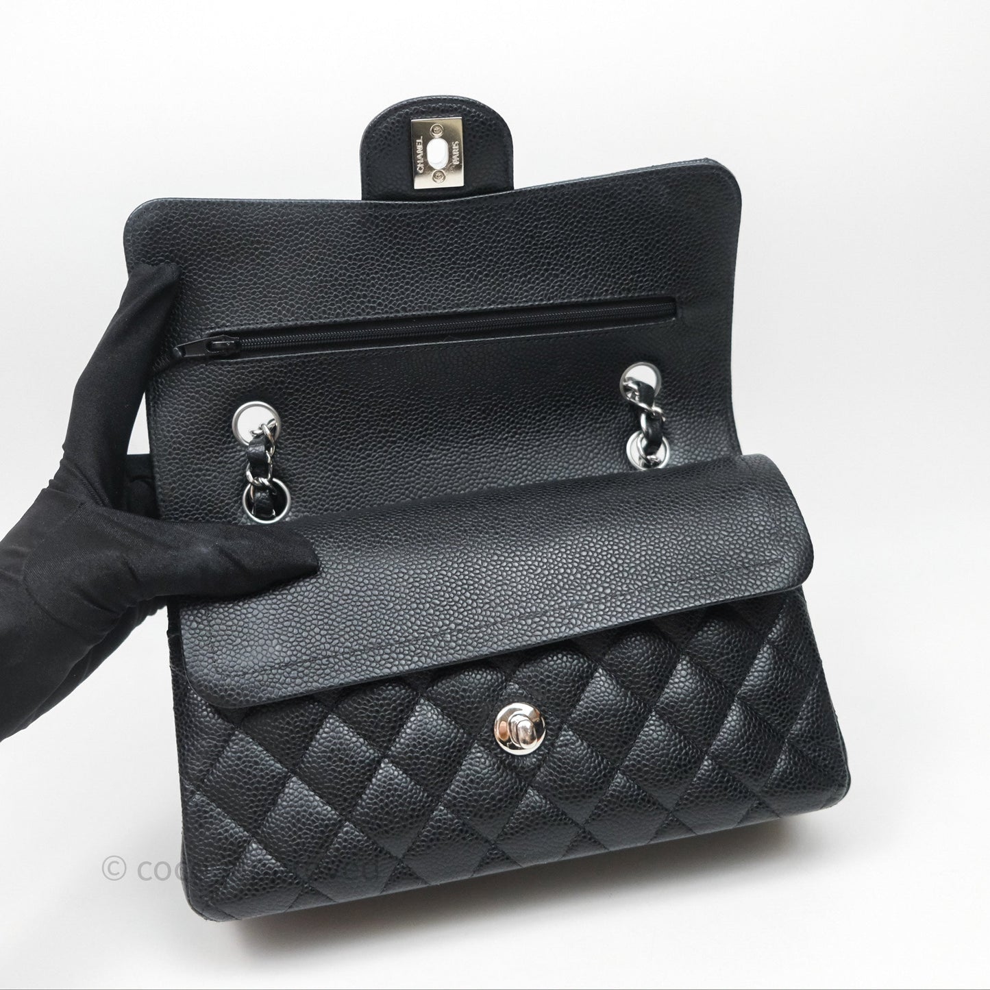 Chanel Small Classic Flap Quilted Black Caviar Silver Hardware