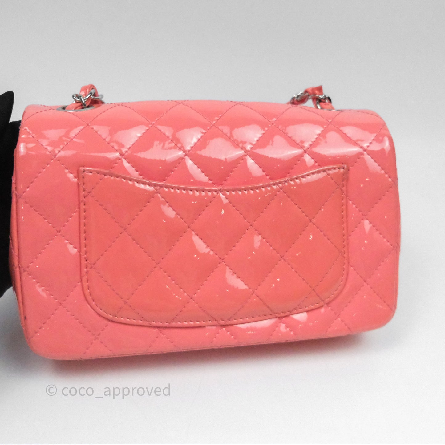 Chanel Quilted Mini Rectangular Pink Patent Silver Hardware