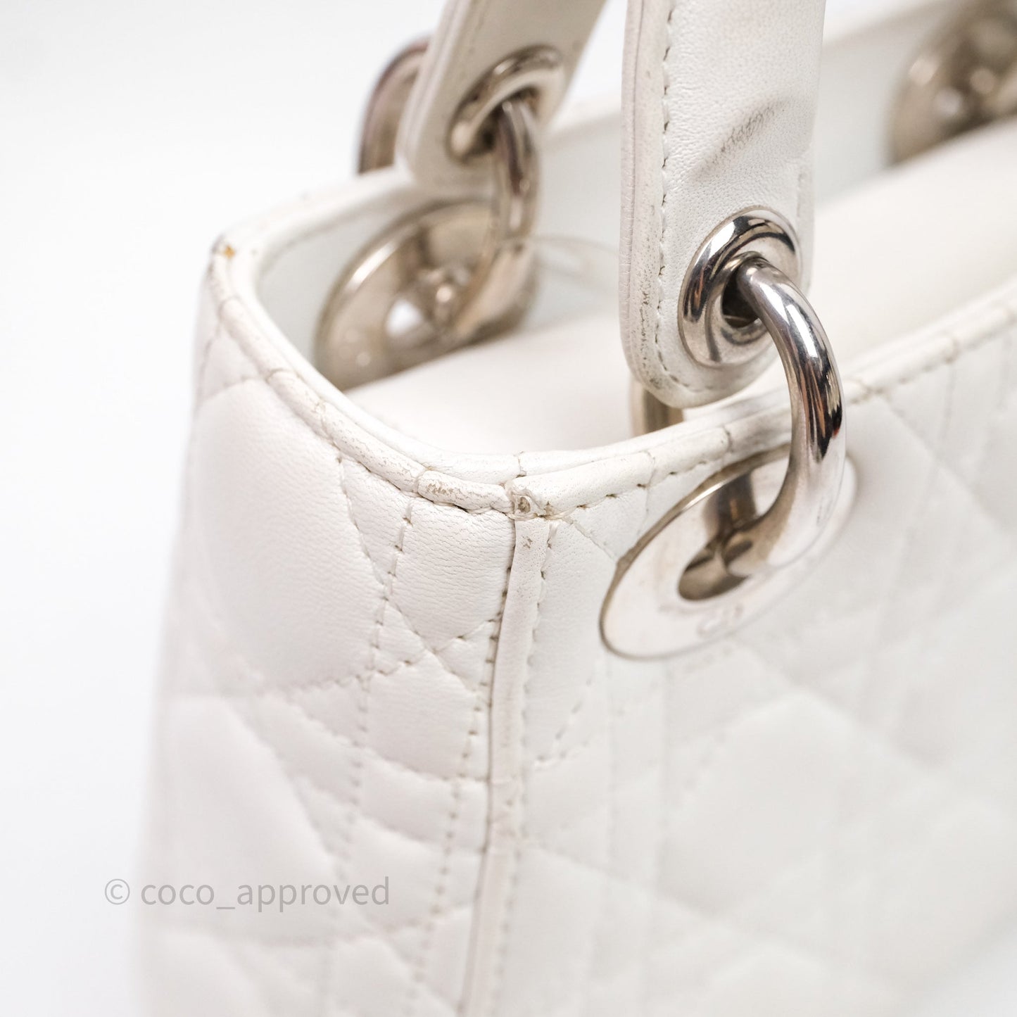 Christian Dior Cannage Mini Lady Dior White Silver Hardware