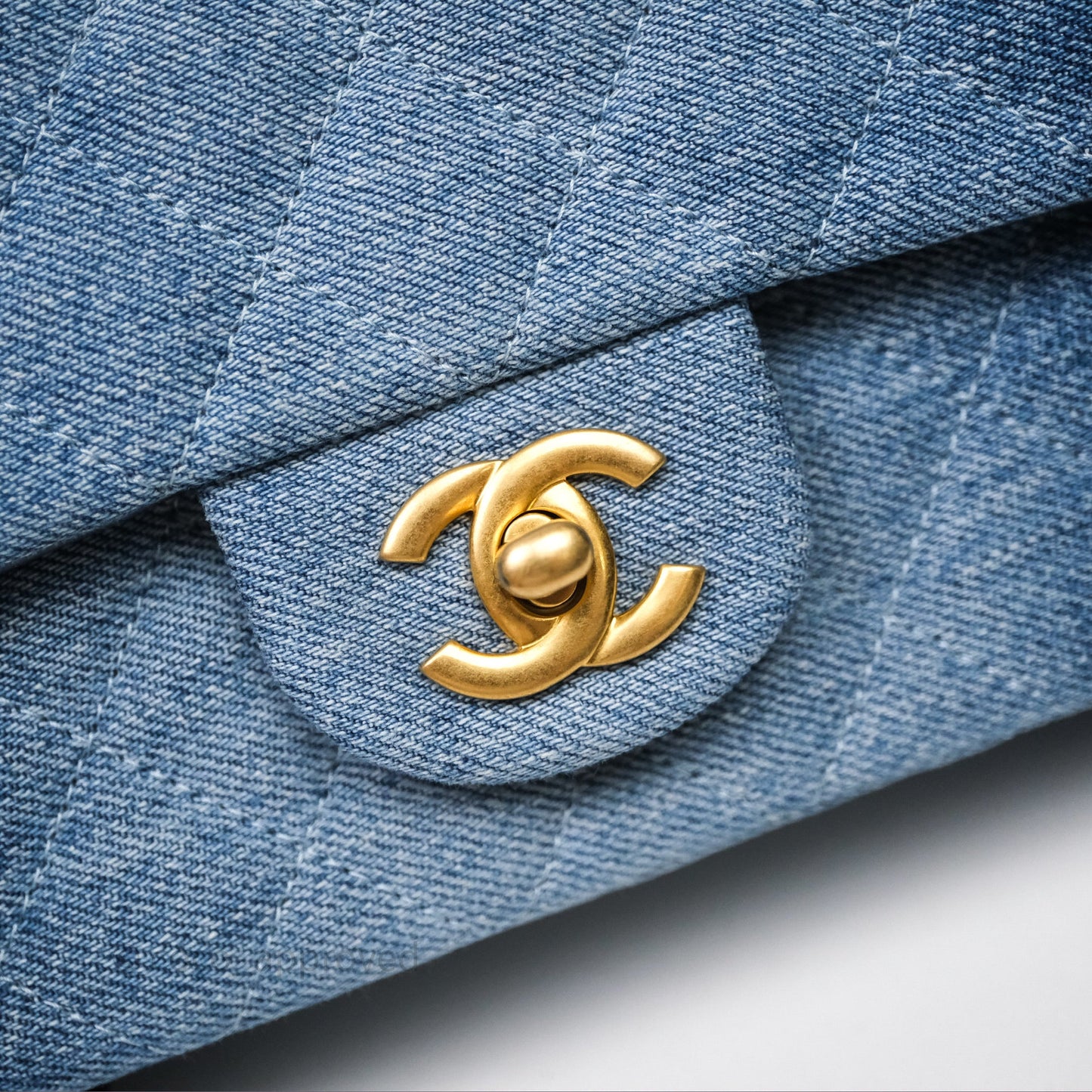 Chanel Quilted Mini Rectangular Flap Denim Aged Gold Hardware