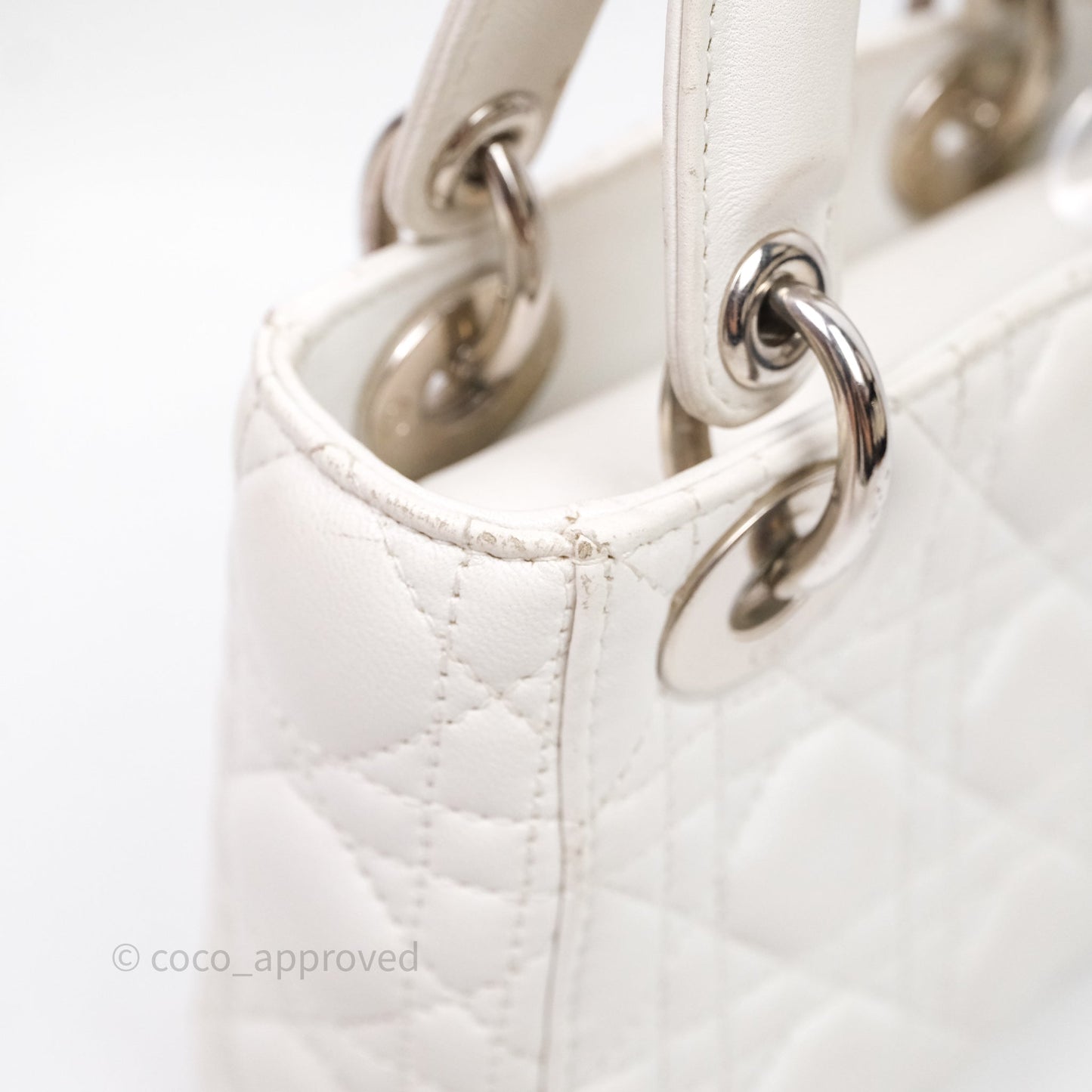 Christian Dior Cannage Mini Lady Dior White Silver Hardware