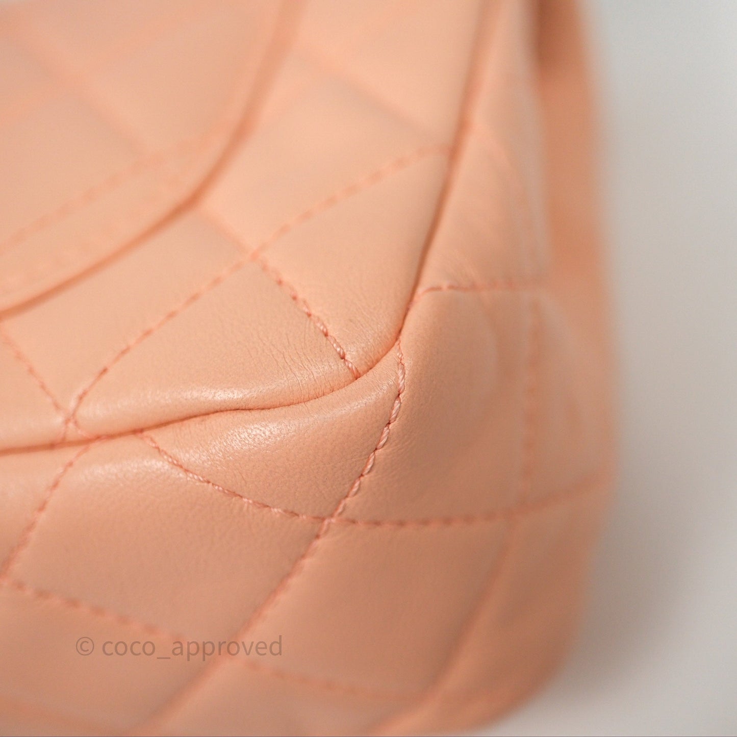 Chanel Mini Rectangular Pearl Crush Quilted Peach Lambskin Aged Gold Hardware