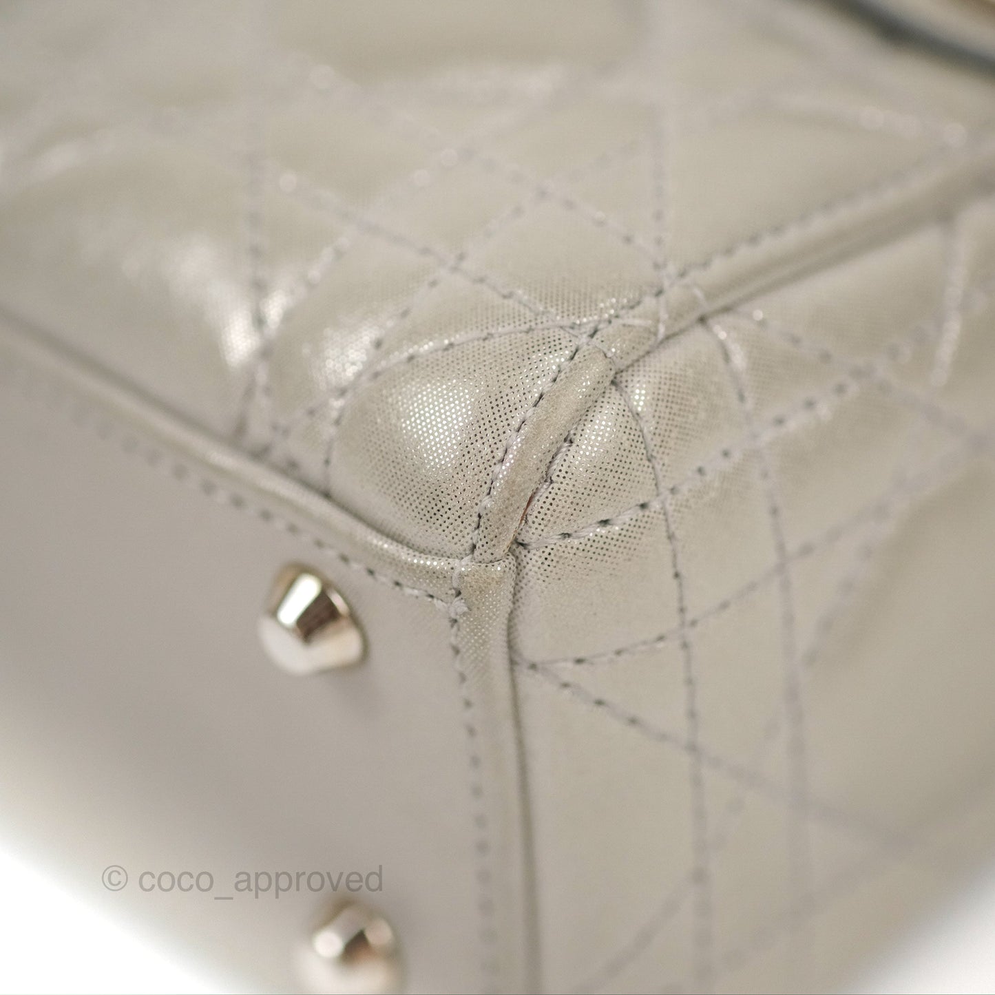 Christian Dior Mini Lady Dior Bag Cannage Lambskin Iridescent Grey Gold Hardware