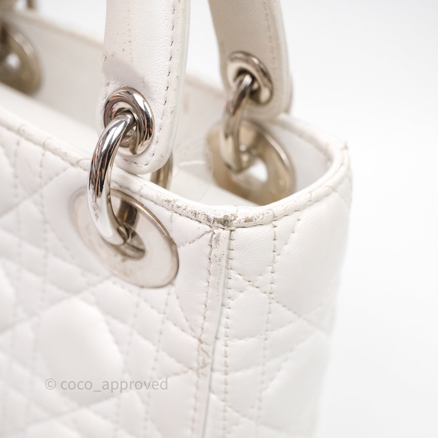 Christian Dior Cannage Mini Lady Dior White Silver Hardware