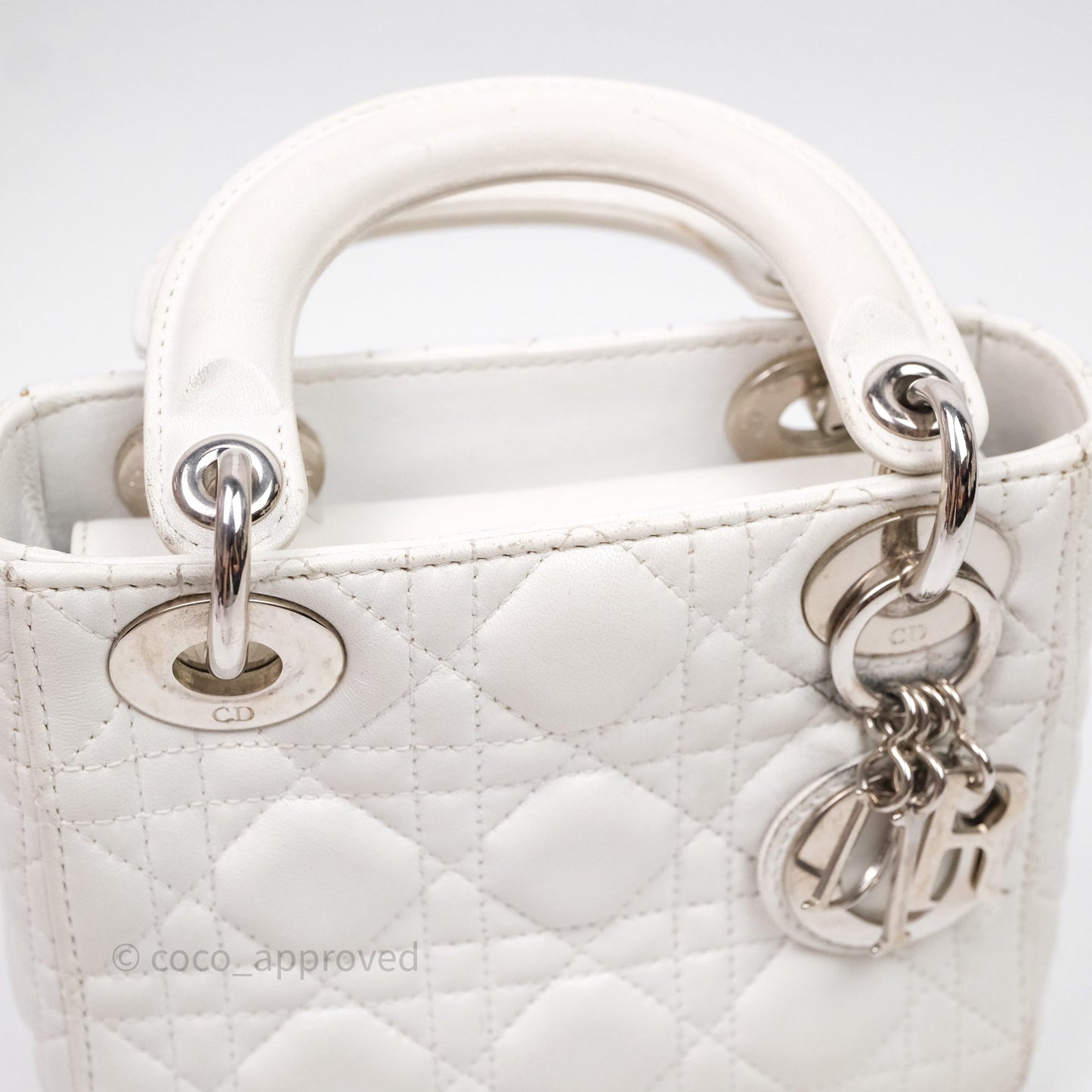 Christian Dior Cannage Mini Lady Dior White Silver Hardware