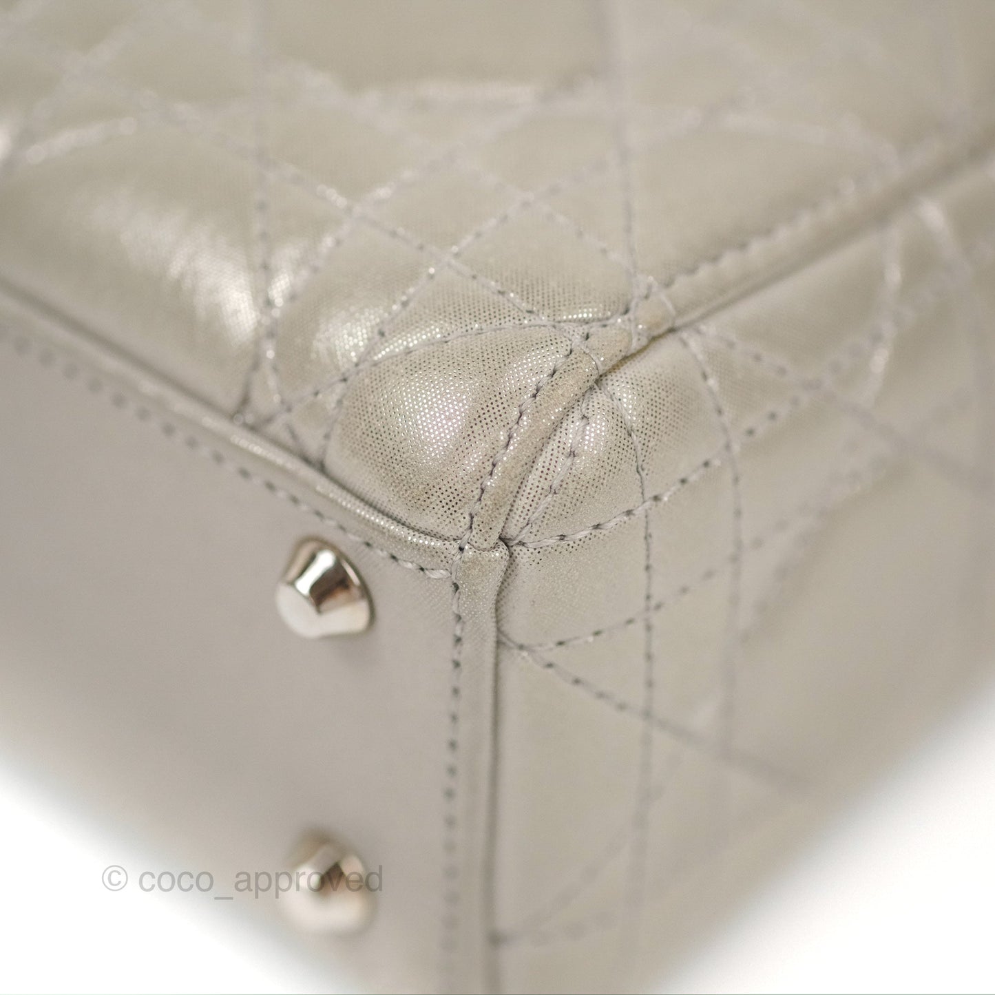Christian Dior Mini Lady Dior Bag Cannage Lambskin Iridescent Grey Gold Hardware