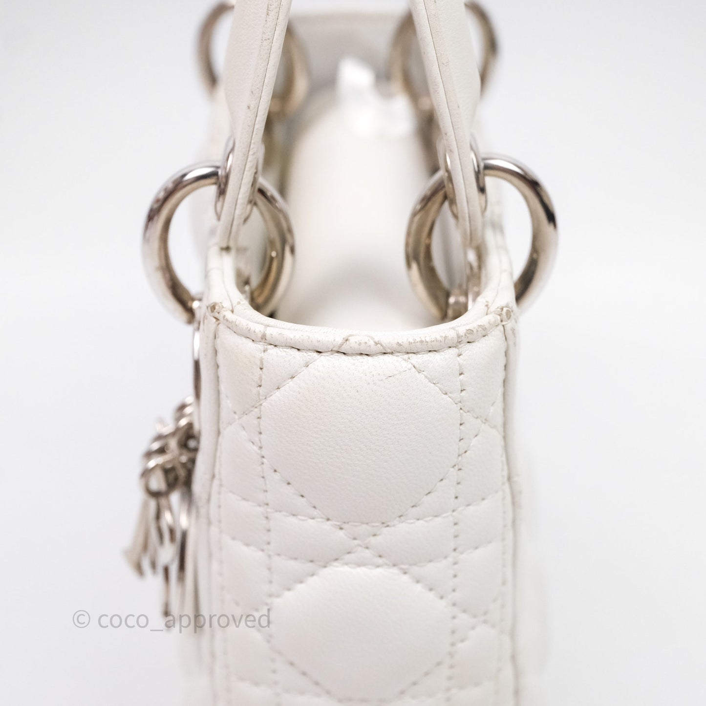 Christian Dior Cannage Mini Lady Dior White Silver Hardware