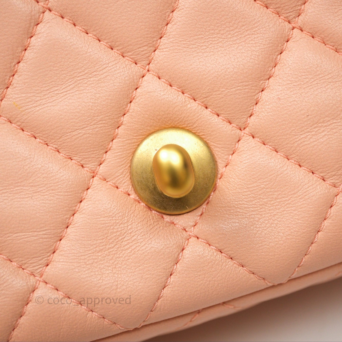 Chanel Mini Rectangular Pearl Crush Quilted Peach Lambskin Aged Gold Hardware