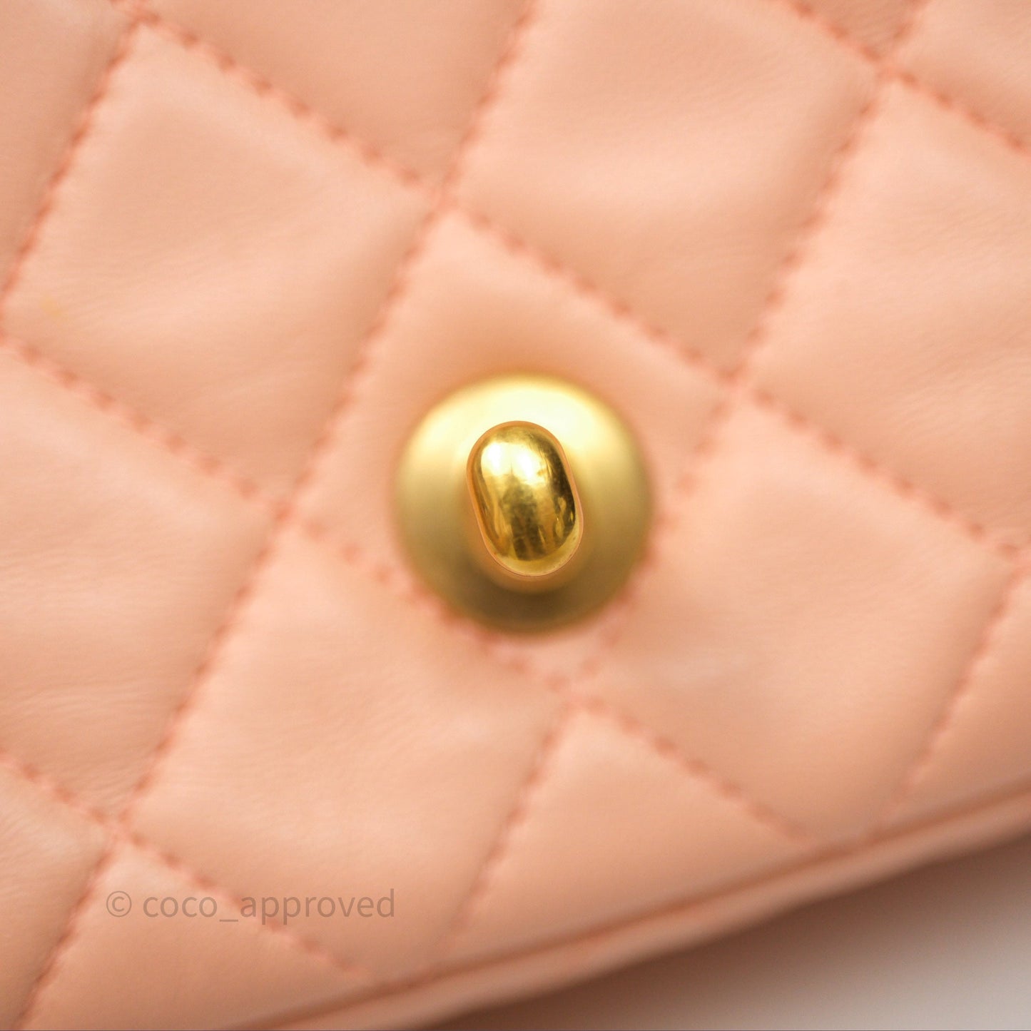 Chanel Mini Rectangular Pearl Crush Quilted Peach Lambskin Aged Gold Hardware