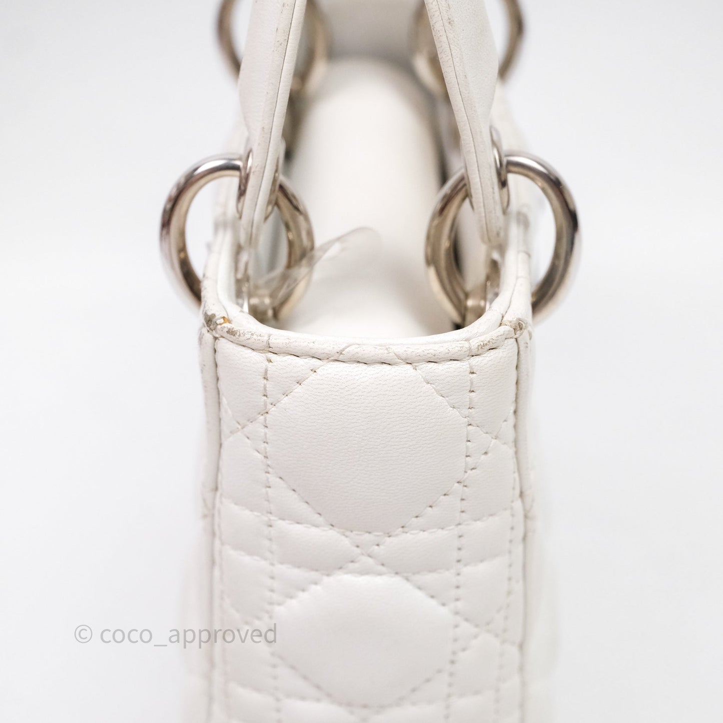 Christian Dior Cannage Mini Lady Dior White Silver Hardware