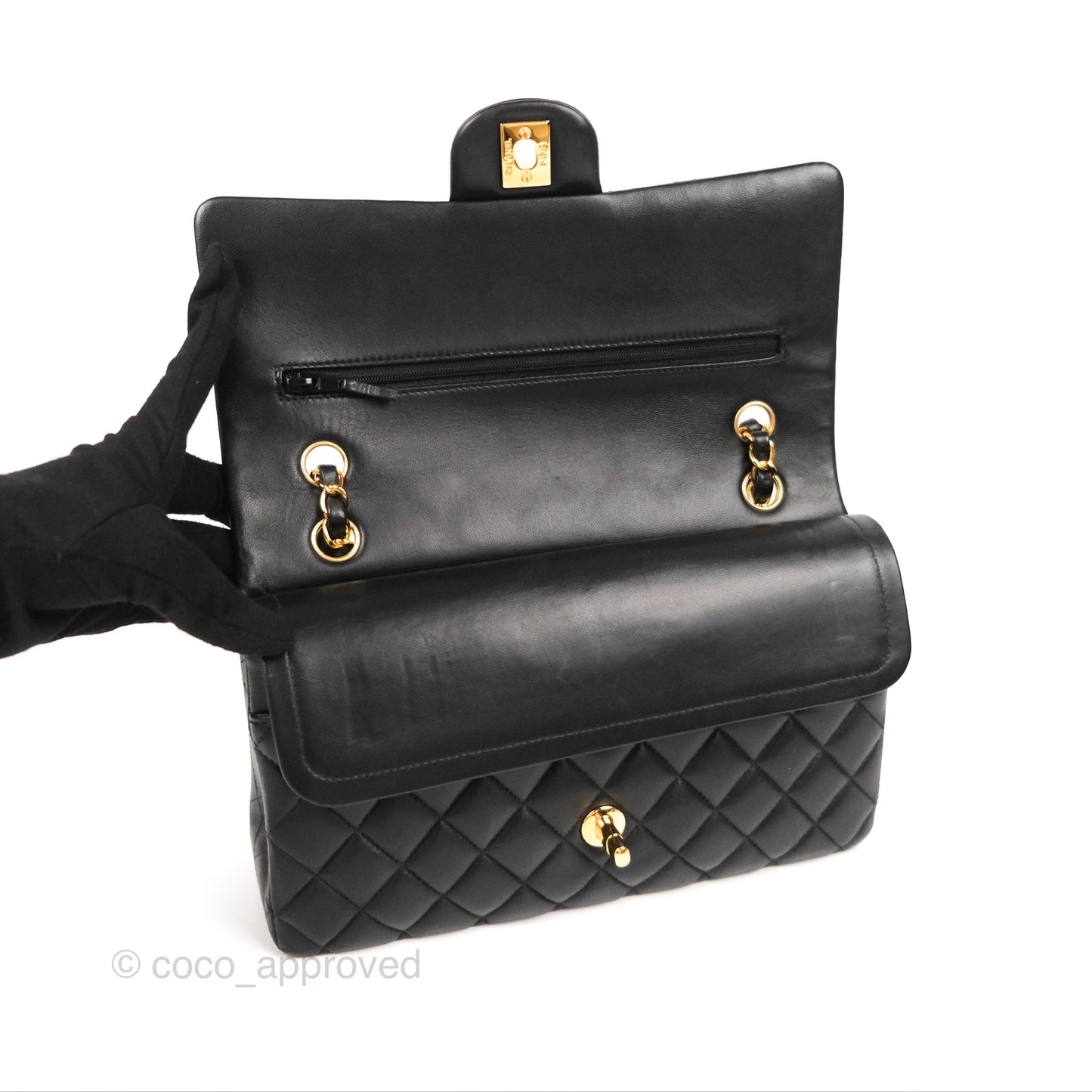 Chanel Classic M/L Medium Flap Quilted Black Lambskin Gold Hardware